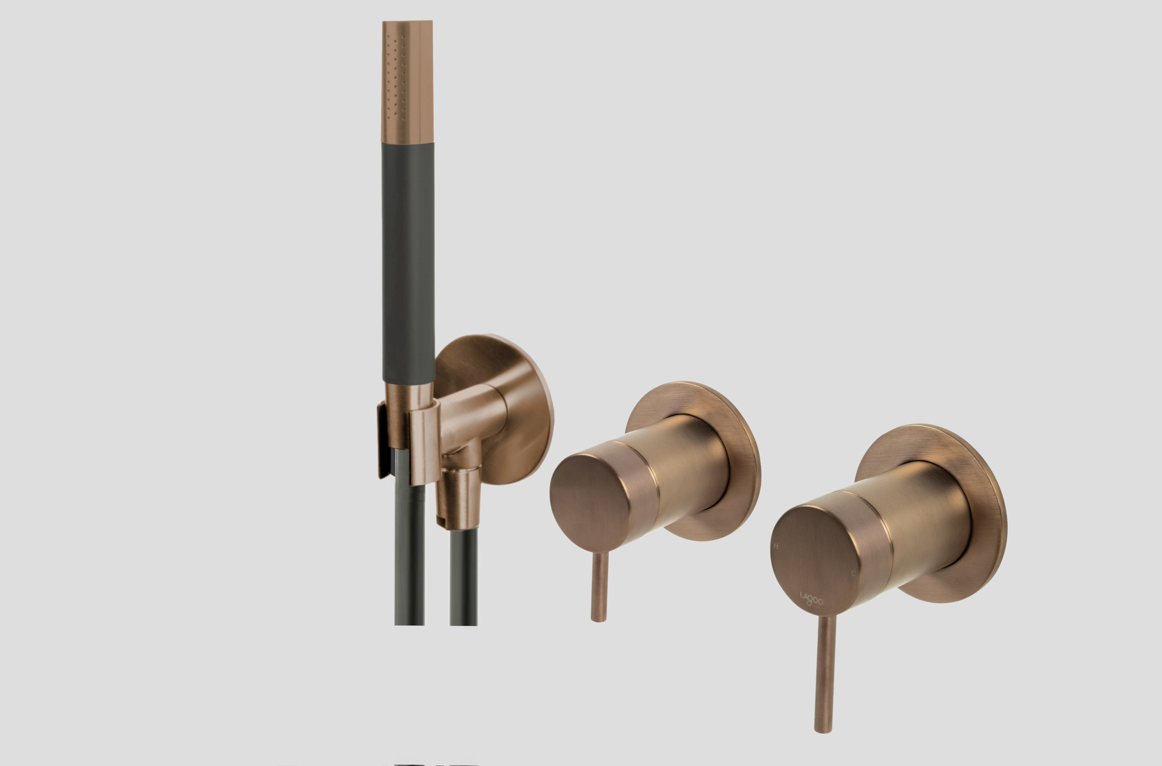Lagoo Garda Inbouw douche-/badmengkraan m. 2-weg omstel afbouwdeel en handdouche G3218BK Brushed Copper PVD