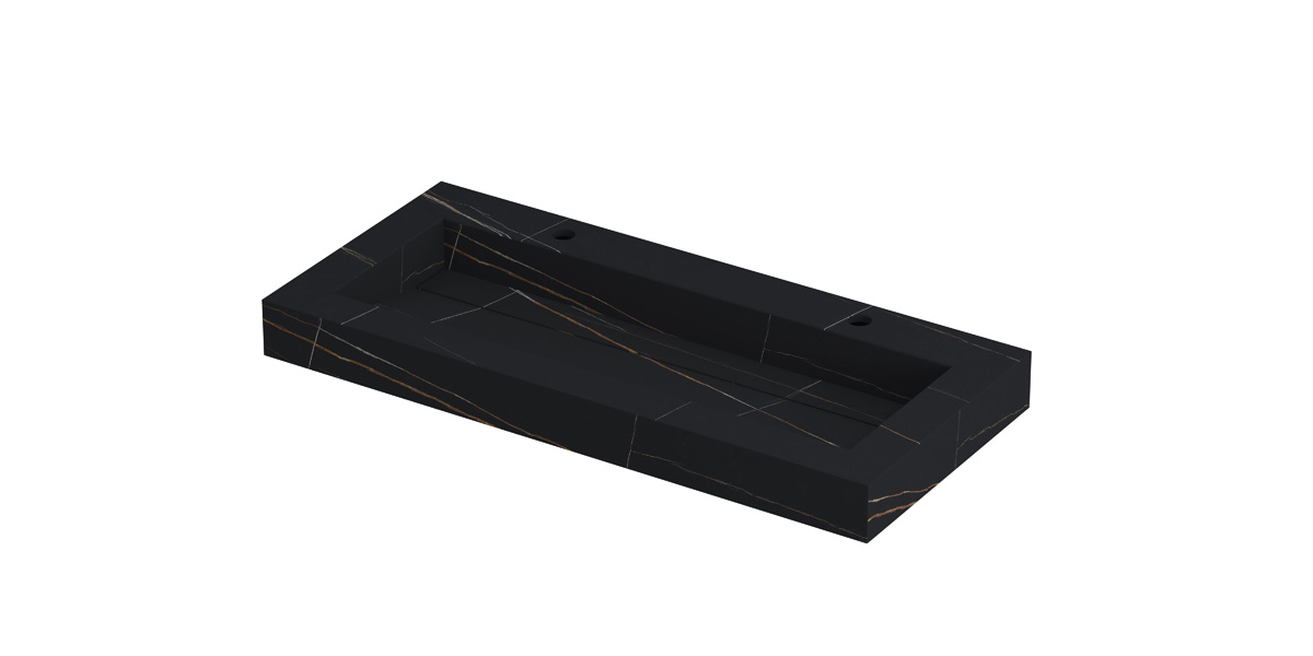 INK Pitch wast. keramische slab centraal m. drain + front + side skirts 2 krgt. H90xB1000xD450 Lauren black mat / 210362