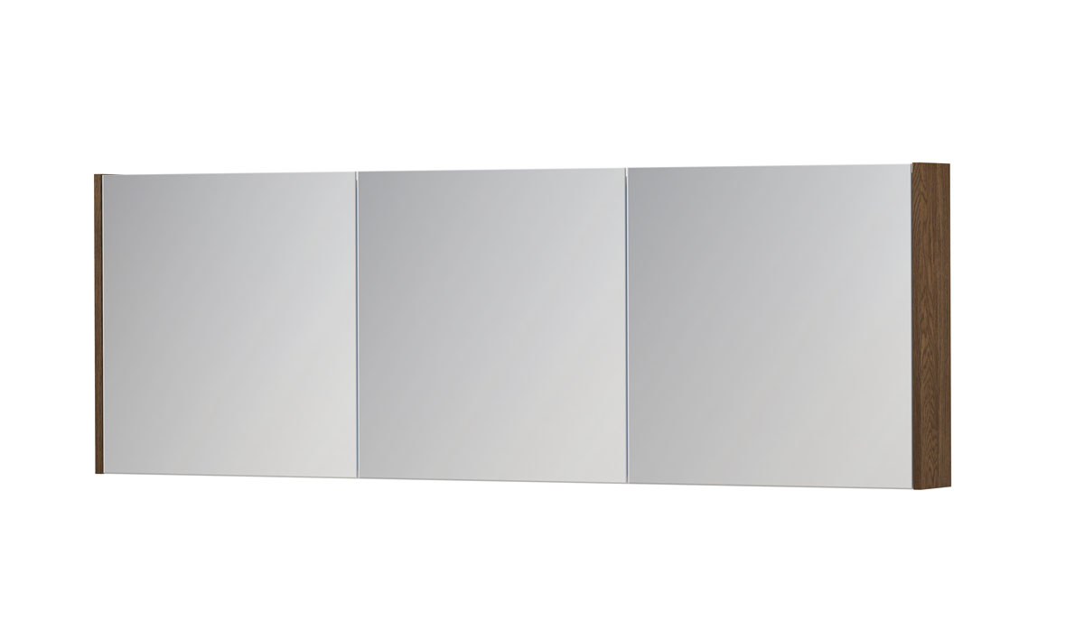 INK SPK1 spiegelkast m. 3 dubbelzijdige spiegeldeuren en stop/schak. 1110877 massiek eiken Chocolate H600xB1800xD140