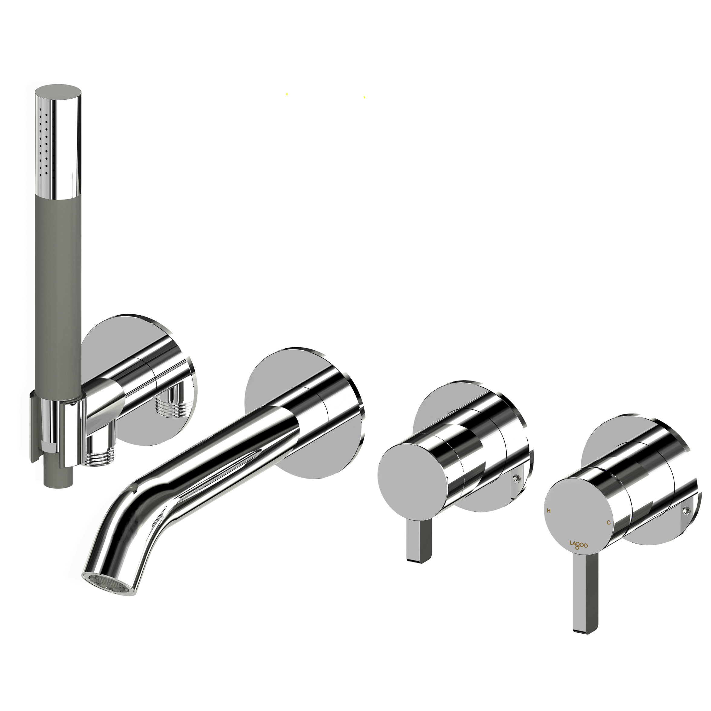 Lagoo Como Inbouw badmengkraan afbouwdeel m. uitloop 2-weg omstel handdouche staaf en doucheslang CM3206CH Chrome