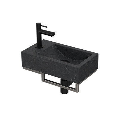 Proline pack hardsteen m. krgt. L fontein stalen frame geb. rvs kraan sifon plug + bev. Blue stone/Mat zwart / 1805238P