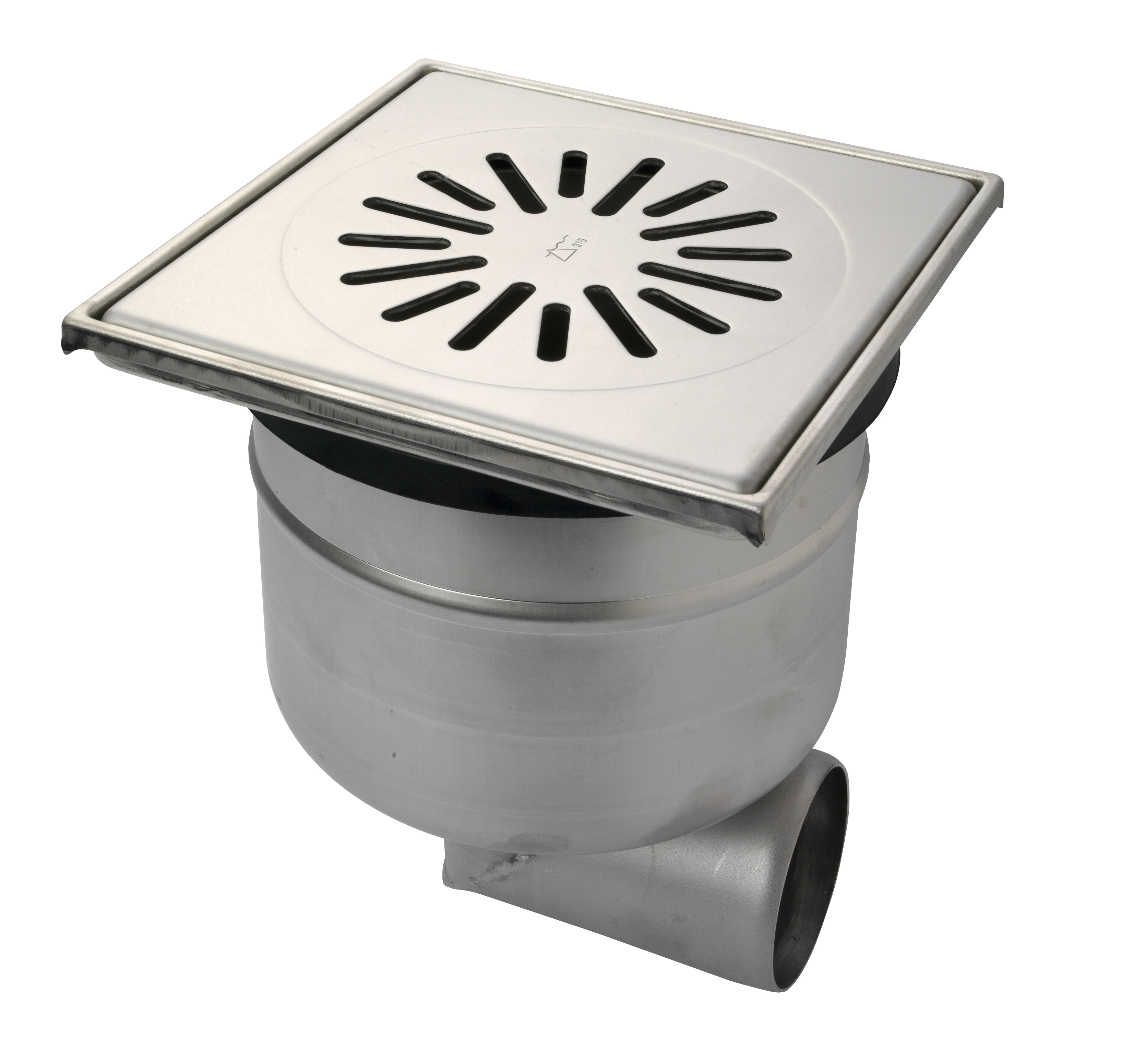 Aquaberg RVS put m/RVS rooster hoogte verstelbaar zij-uitlaat 6421 20x20cm