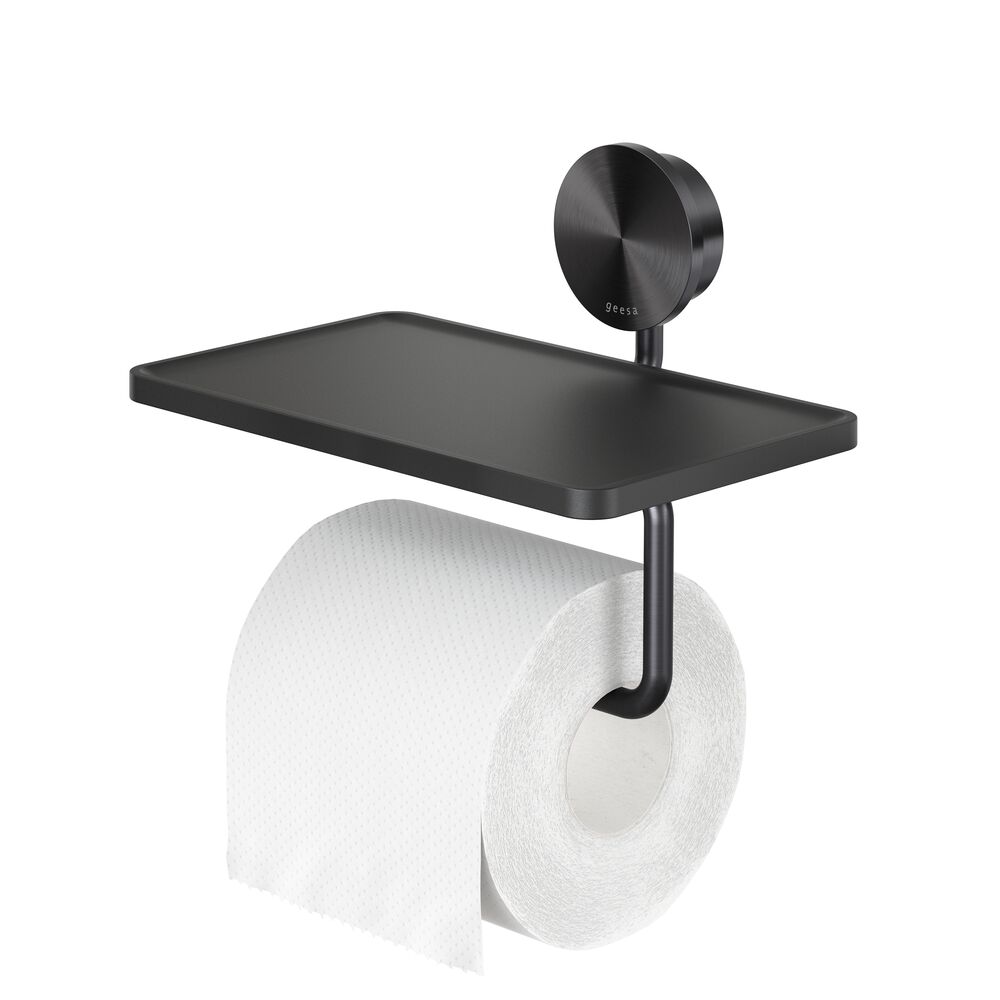 Geesa Opal toiletrolhouder met planchet 917224-09 geborsteld zwart metaal