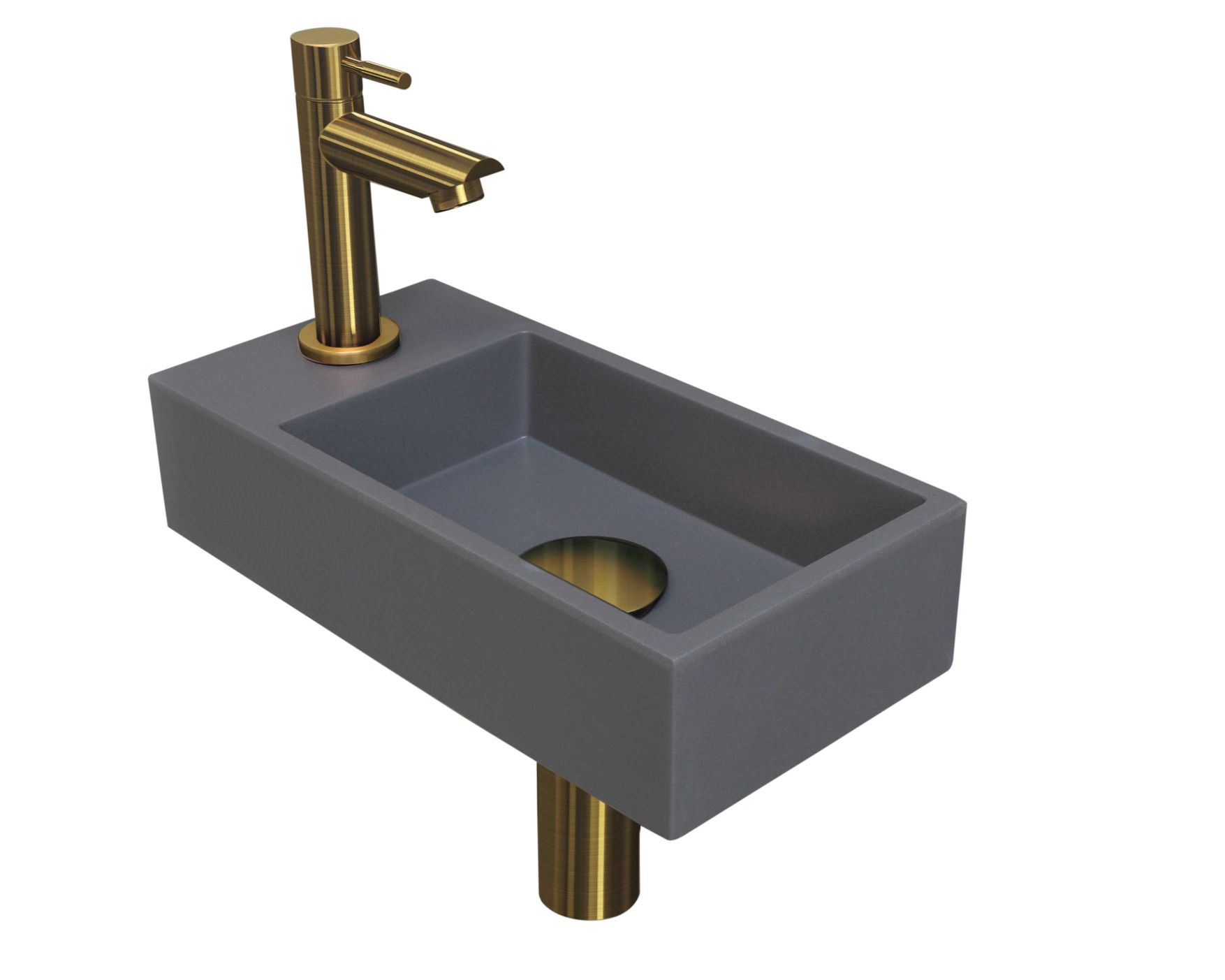 INK fonteinpack Quartz L incl. kraan sifon plug en montageset 1805143 Quartz grijs/mat goud H90xB360xD180