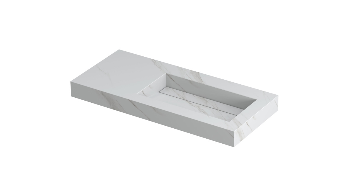 INK Pitch wast. keramische slab R m. drain + front + side skirts zonder krgt. H90xB1000xD450 Calacatta mat / 210500