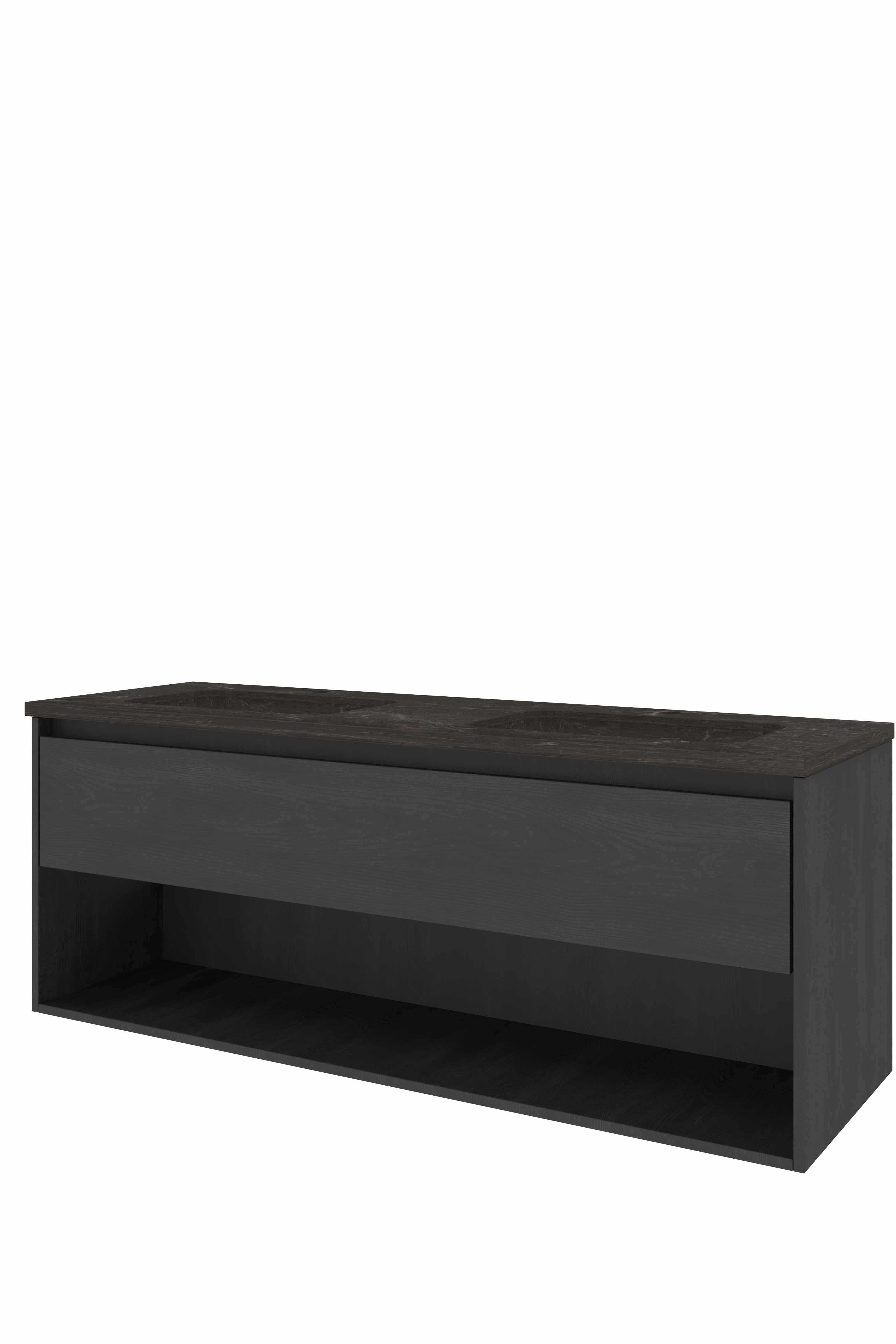 Proline Set hardsteen Elegant wast. met 2 kr.gaten en onderkast met schap 1817764 Black oak/Blue stone 1400x460x545