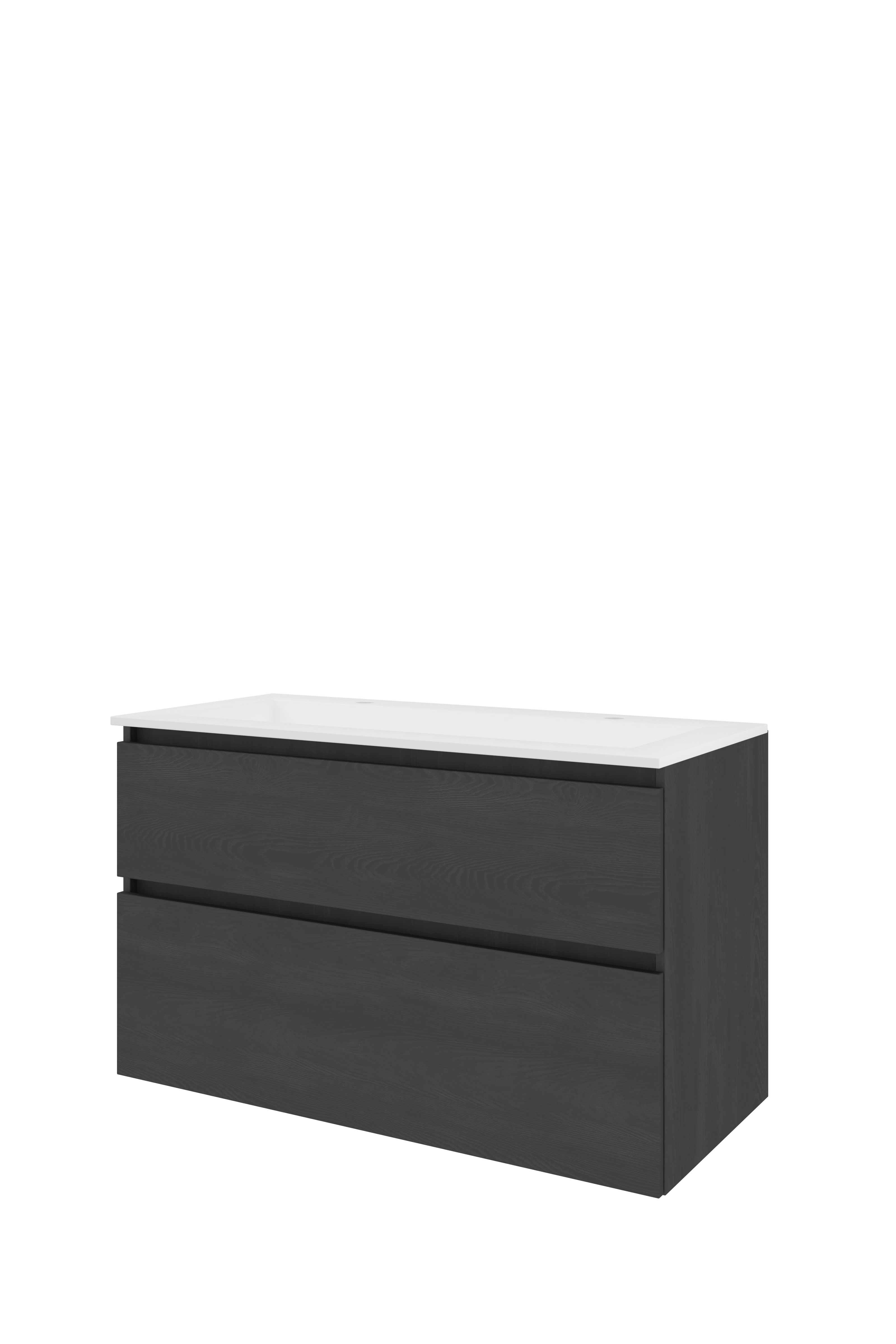 Proline Set polystone Elegant wast. met 2 kr.gaten en onderkast a-sym. 1816457 Black oak/Mat wit 1000x460x620