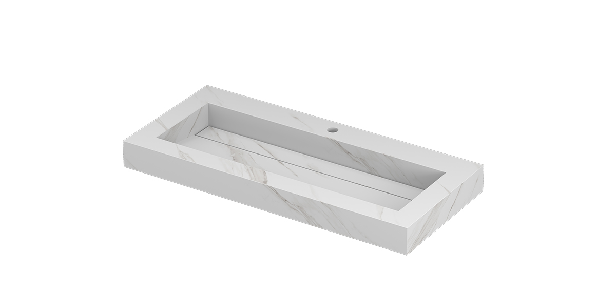 INK Pitch wast. keramische slab centraal m. drain + front + side skirts 1 krgt. H90xB1000xD450 Calacatta mat / 210350
