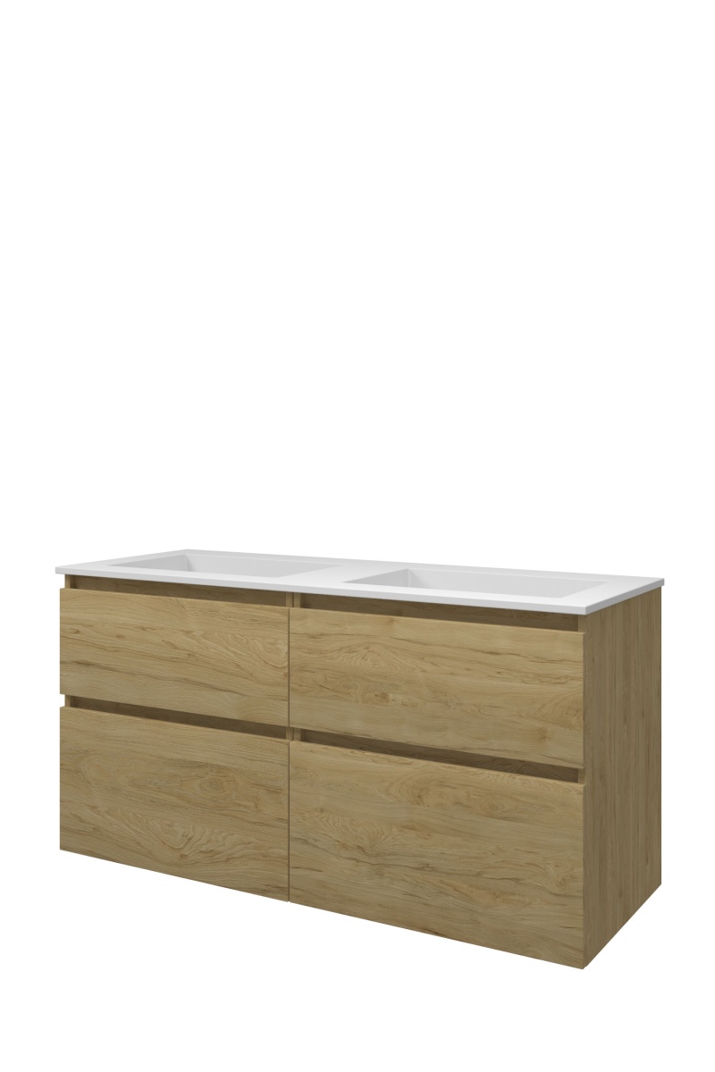 Proline set polystone Elegant wast. z. krgt. en onderk. 4 laden a-sym. 1816522 Ideal oak/Mat wit H620xB1200xD460