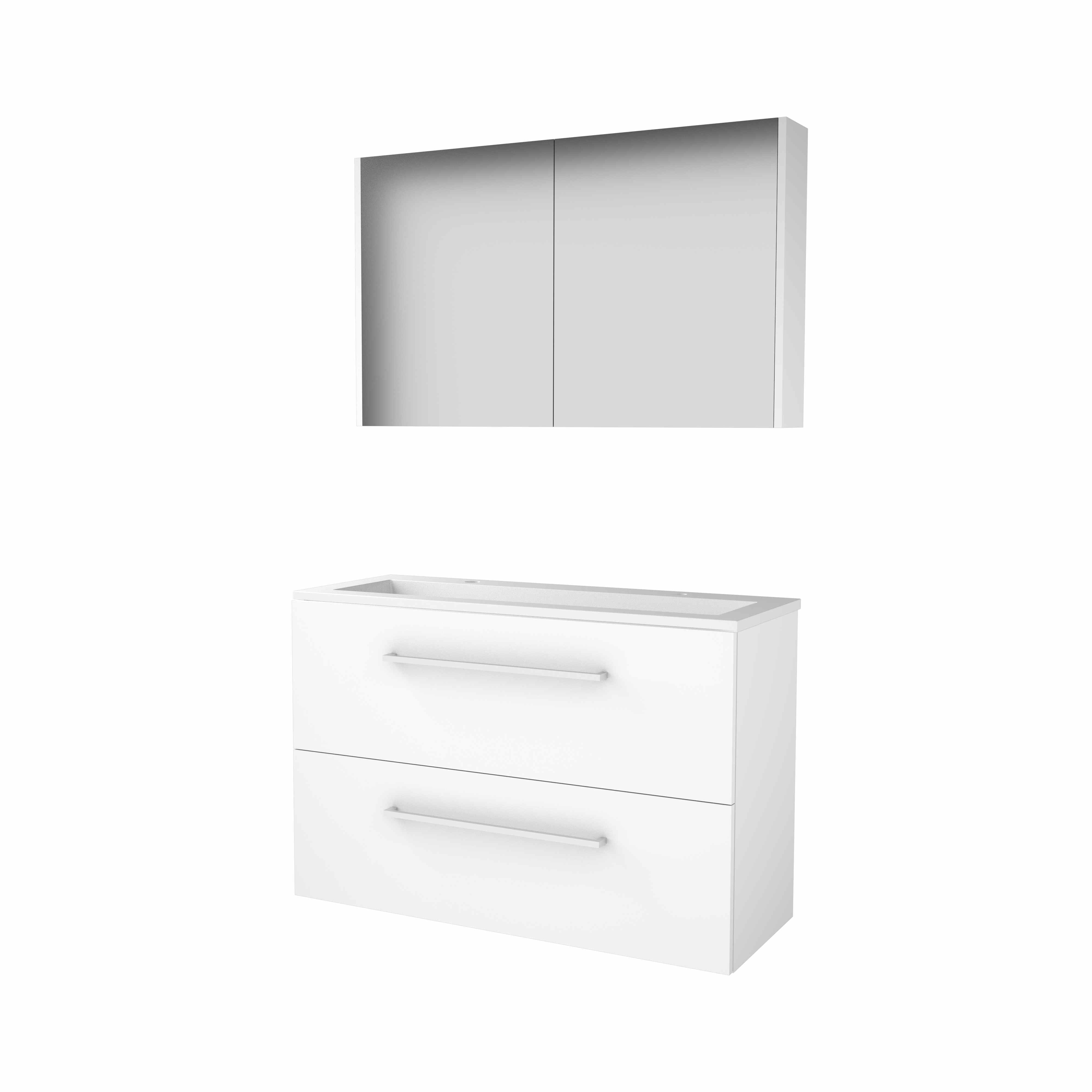 Basic Comfort 39 set 100x39cm met gr. 2 la Acryl wast. 2 krgt incl. kast C39GR100A2IW Ice White