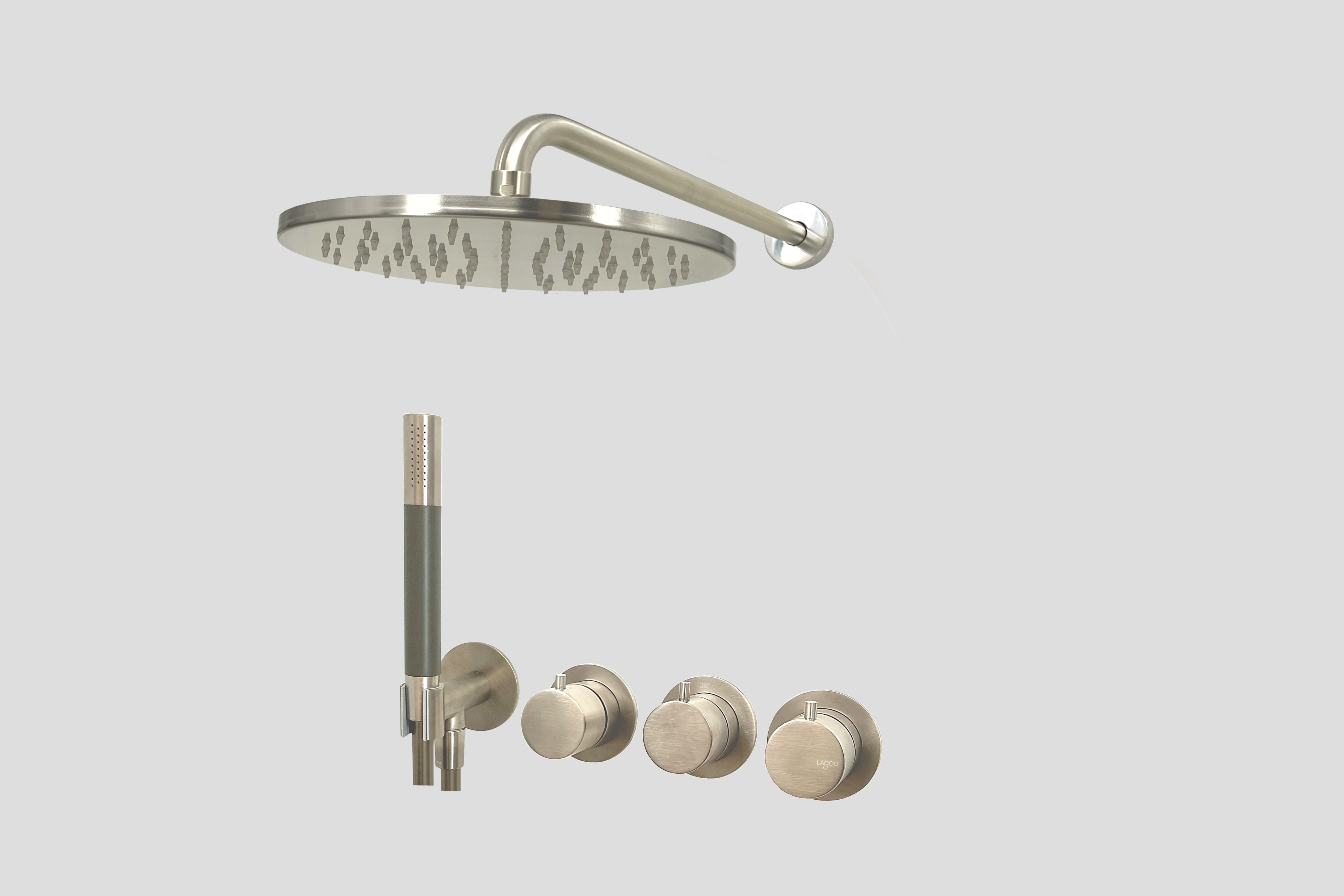Lagoo Garda Lagoo Voordeel Set: thermostatische douche set Tripple7 LVS3BN Brushed Nickel