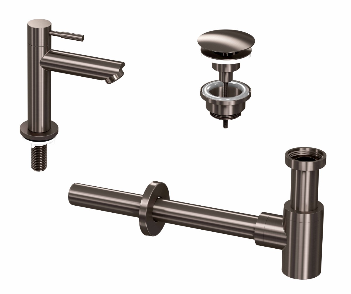 INK set 1A fonteinkraan staand laag always open plug en design sifon 9902404 metal black