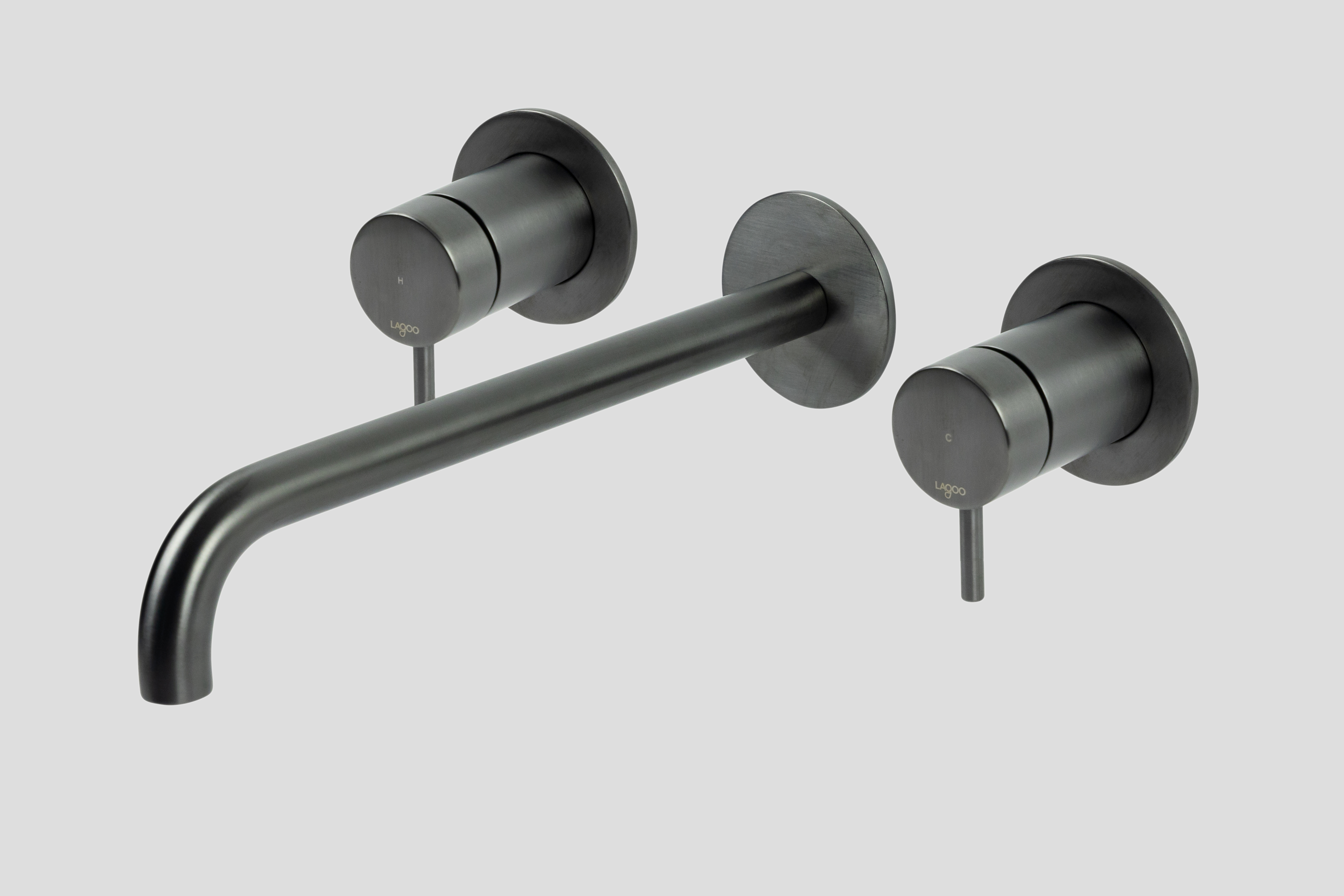 Lagoo Garda inbouw wastafelmengkraan 2 greeps afb.deel met uitloop 26 cm G1204-26GM Brushed Gun Metal PVD