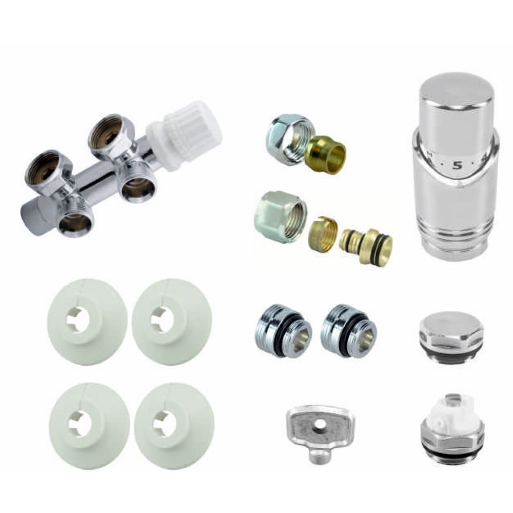 Set onderblok MM haaks compleet incl. thermostaatknop Chroom