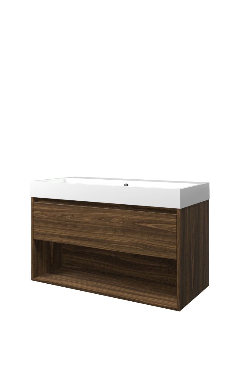 Proline set polystone Loft wast. met 1 krgt. en onderk. met schap 1816693 Cabana oak/Glans wit H620xB1000xD460