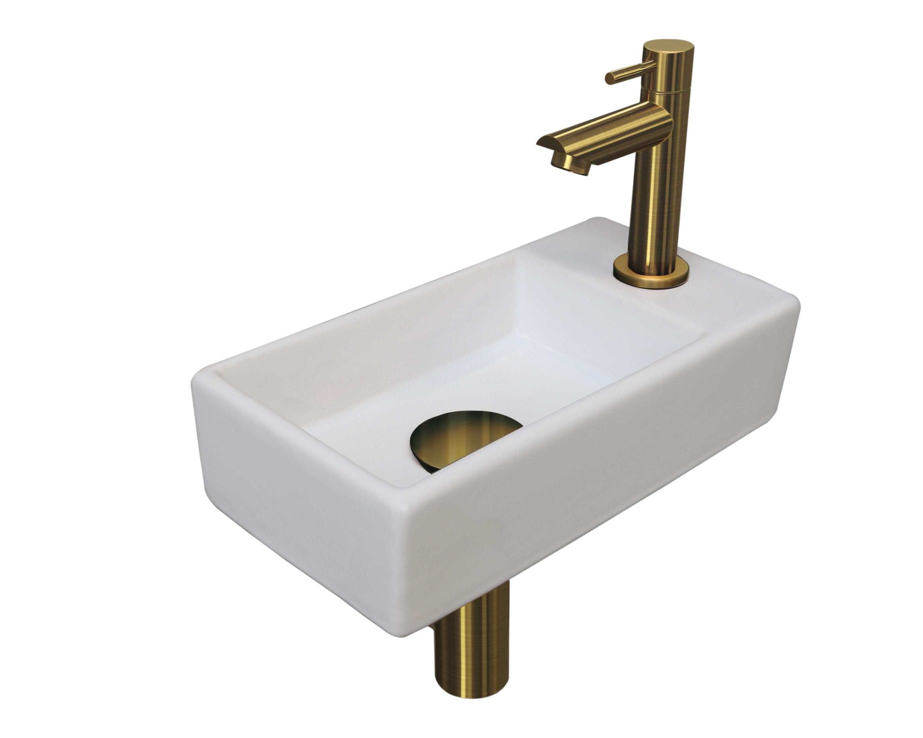 INK fonteinpack pors. R incl. kraan sifon plug en montageset 1805317 m. wit/Brushed mat goud H90xB360xD180