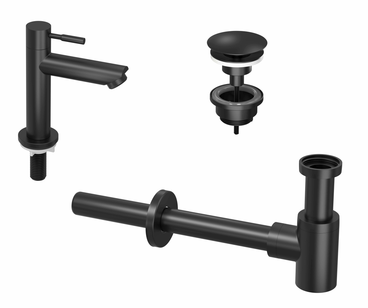 INK 1A fonteinkraan staand laag always open plug en design sifon 9902401 m. zwart