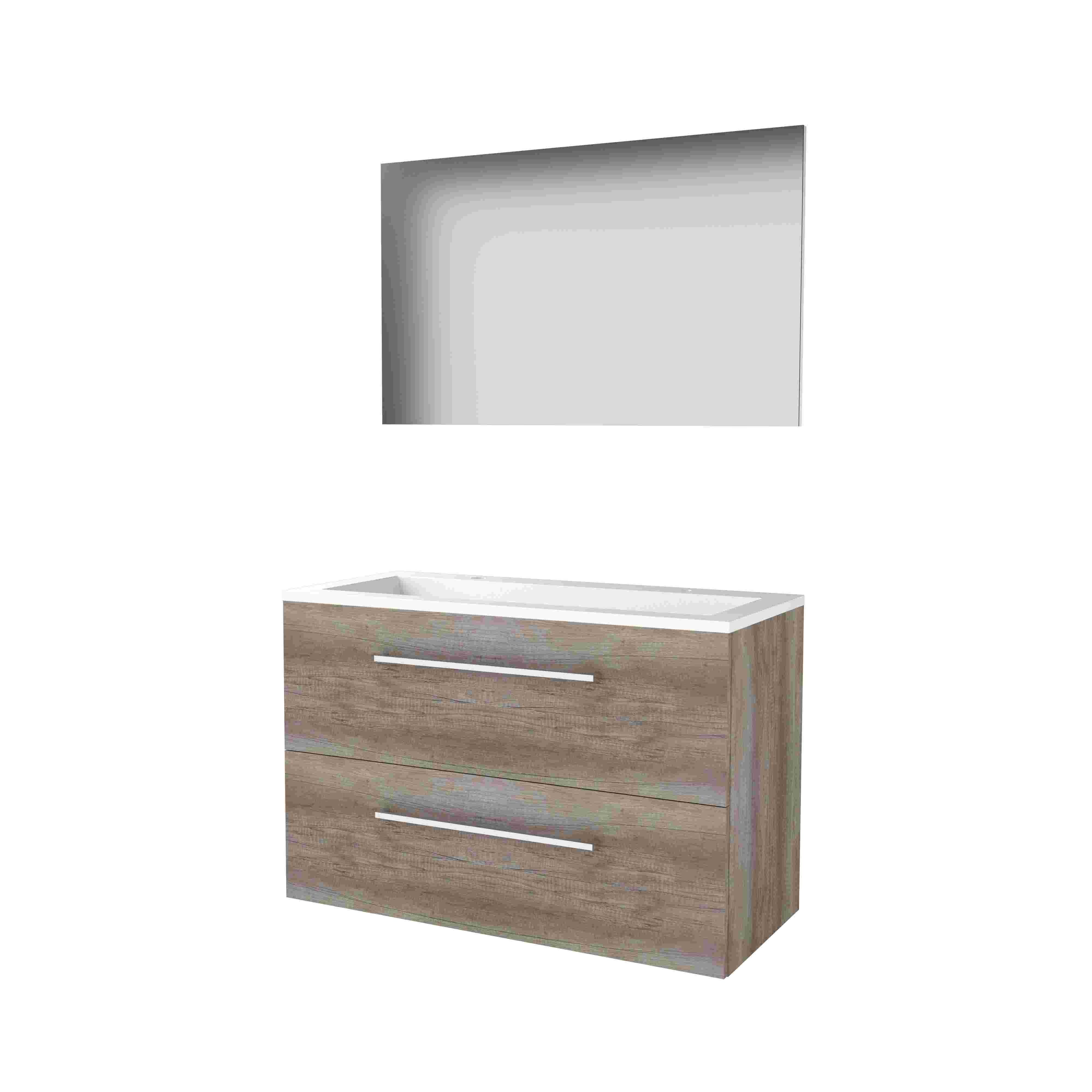 Basic Basic 46 set 100x46cm met gr. 2 la Acryl wast. 2 krgt incl. spiegel B46GR100A2SO Scotch Oak