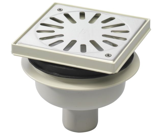 Aquaberg ABS put m/RVS rooster vast onder uitlaat verstelbaar vert-hor 4015146S 14.6x14.6cm