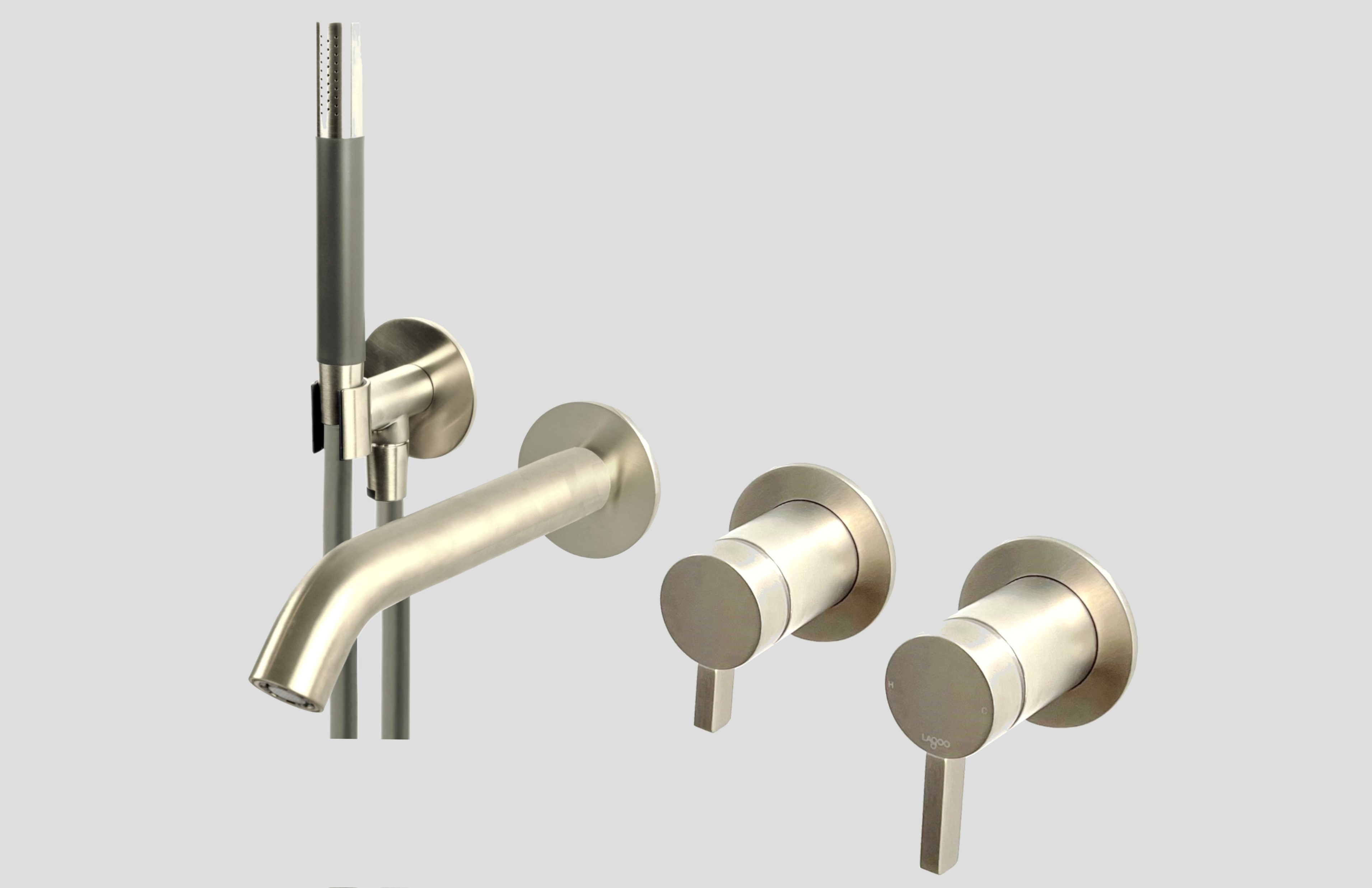 Lagoo Como Inbouw badmengkraan afbouwdeel m. uitloop 2-weg omstel handdouche staaf en doucheslang CM3206BN Brushed Nickel