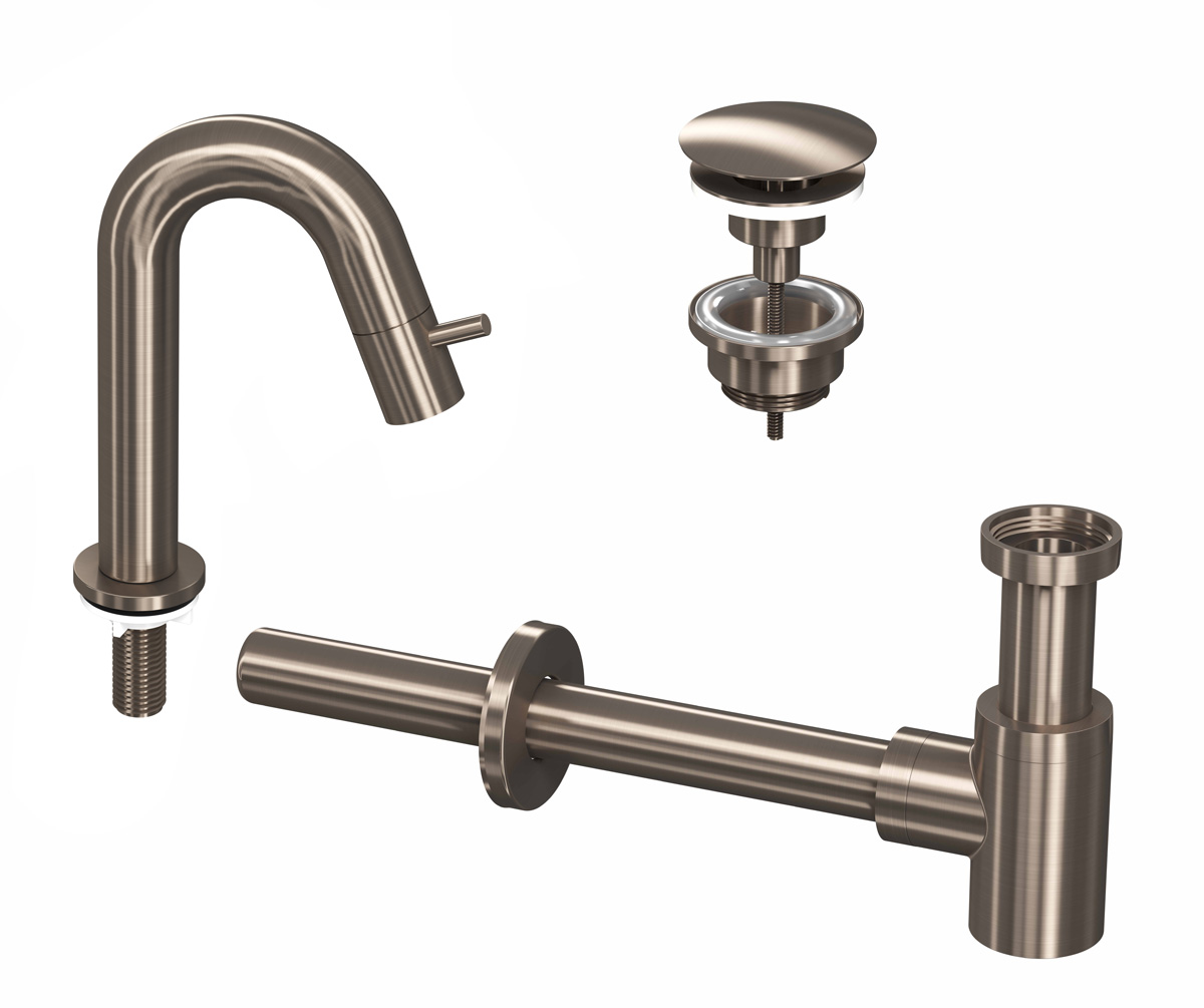 INK Combi 4A fonteinkraan staand gebogen laag m. open plug Brushed nickel / 9902465