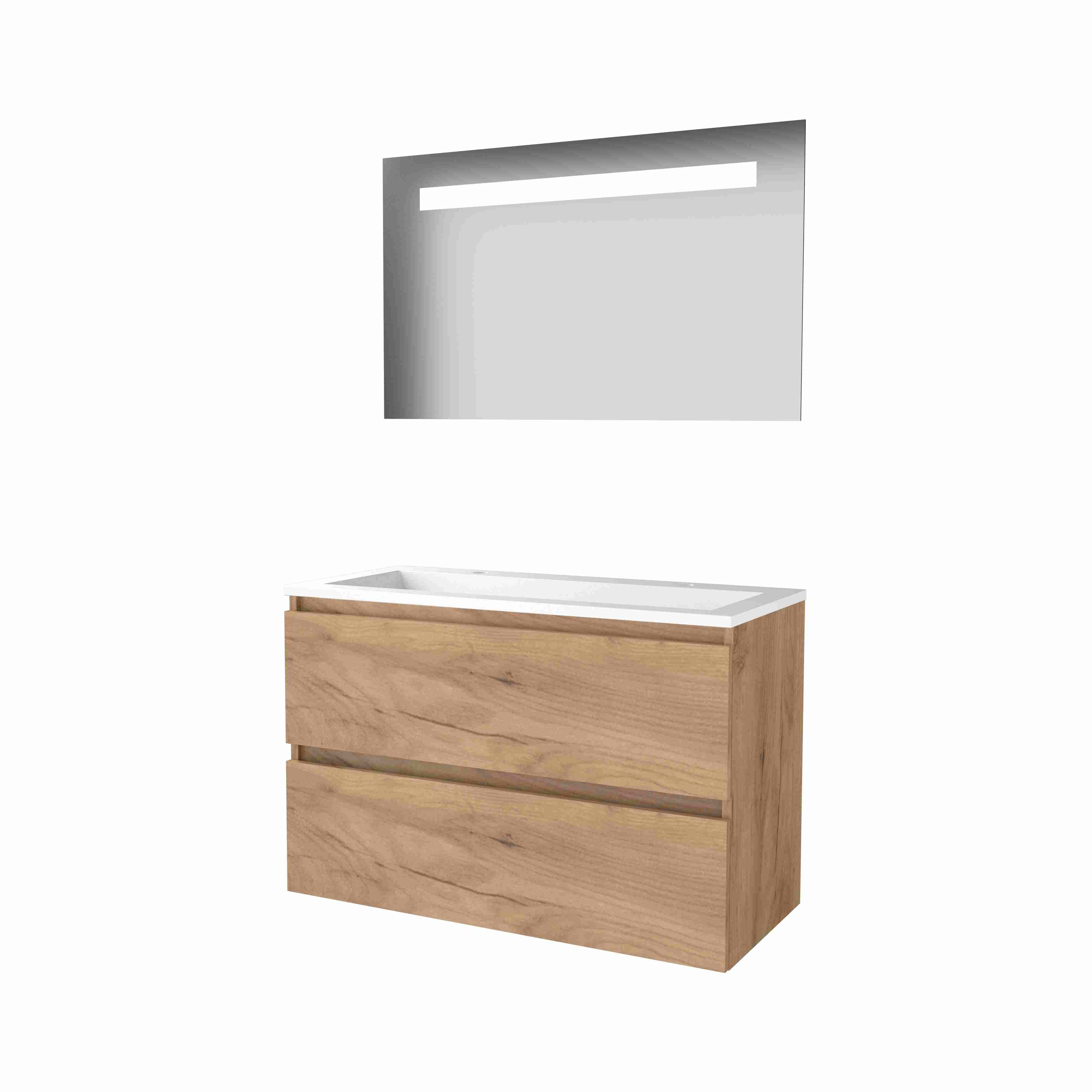 Basic Economic 46 set 100x46cm greepl. 2 la Acryl wast. 2 krgt incl. spiegel m. verl. E46GL100A2WO Whisky Oak