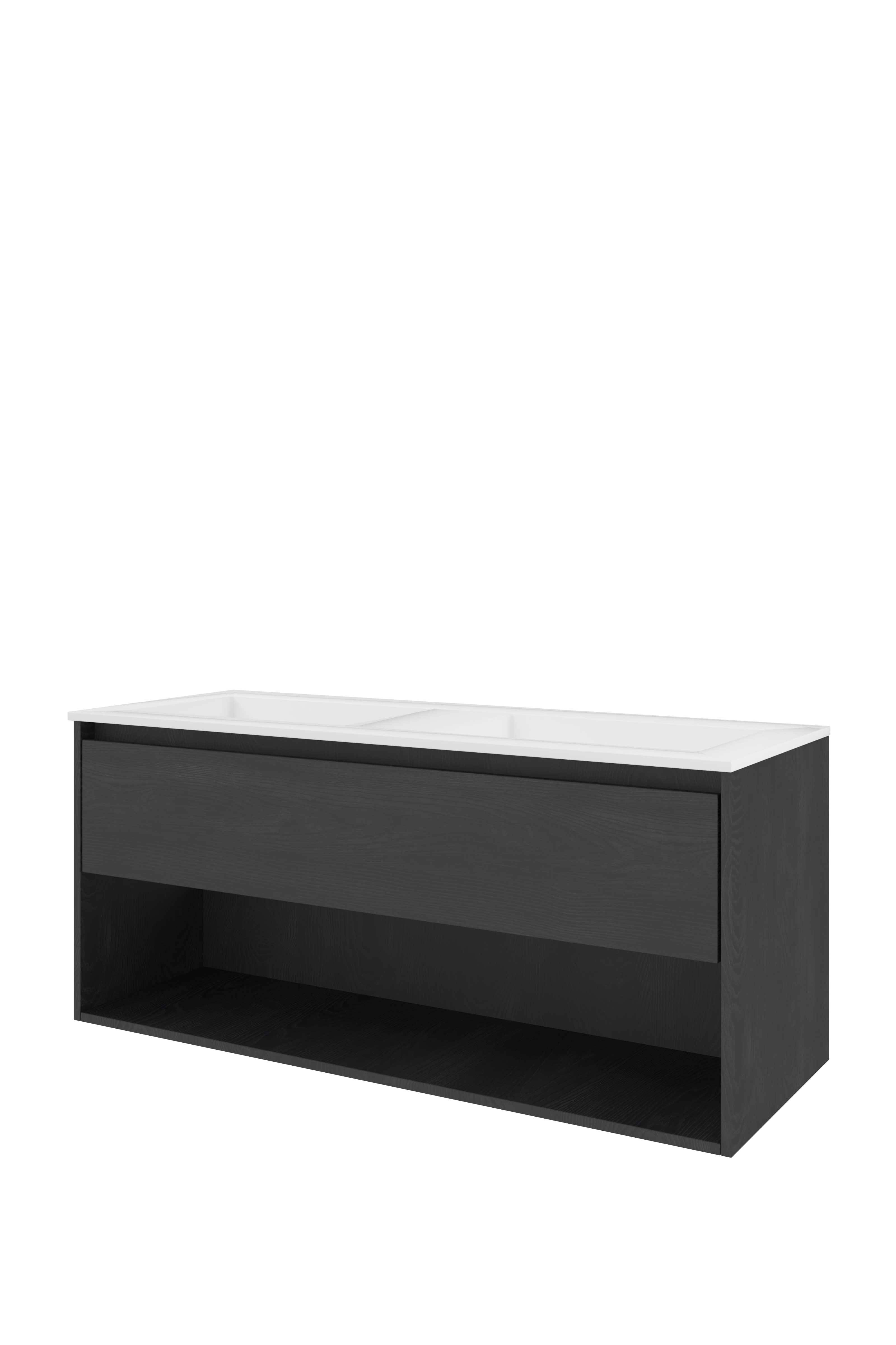 Proline Set polystone Elegant wast. z. krgt. en onderkast met schap 1816044 Black oak/Glans wit 1200x460x540