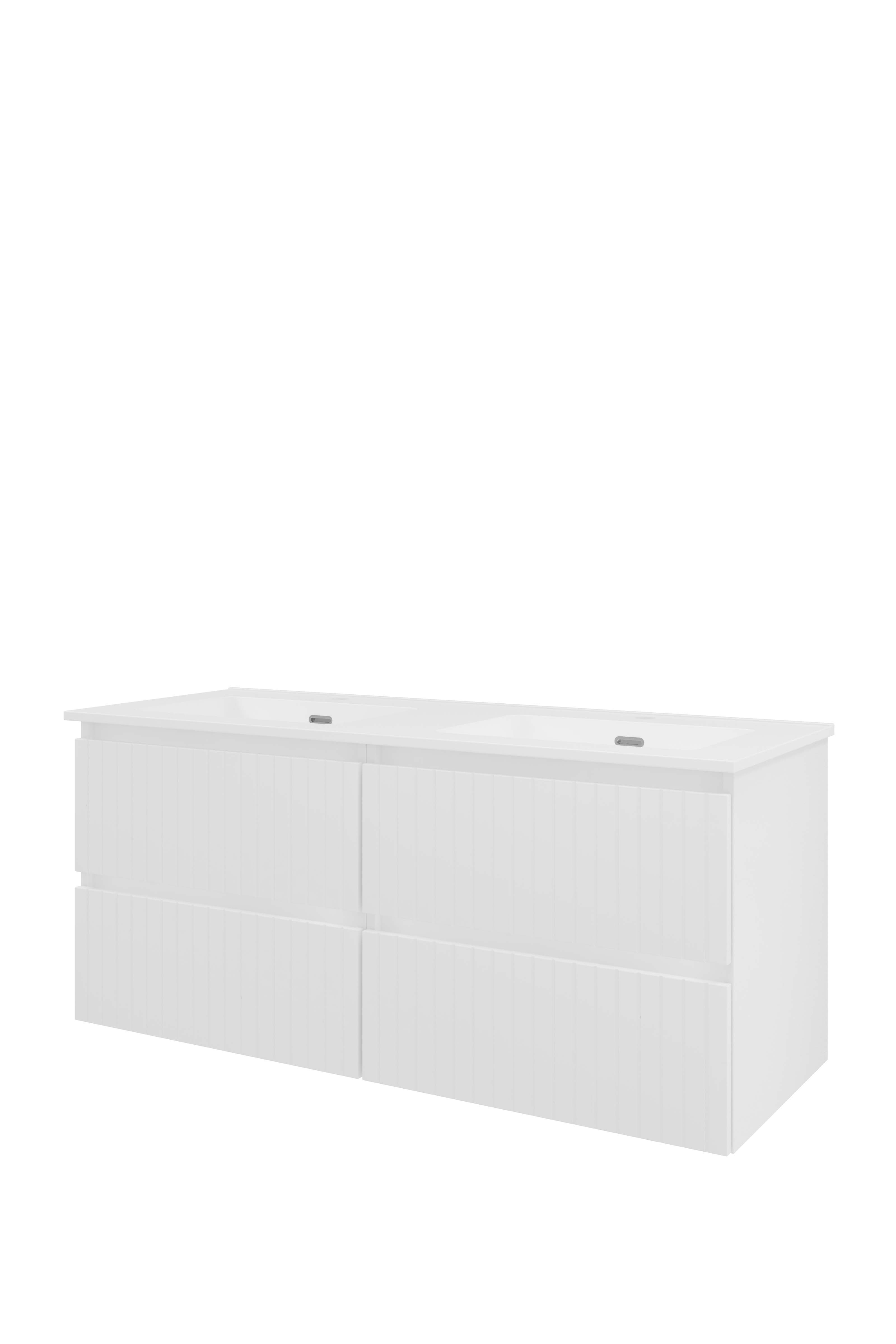 Proline Set porselein Elegant wast. dubbel met 2 kr.gaten en onderkast 4 laden sym. gefr. 1818095 Mat wit/Glans wit 1200x460x540
