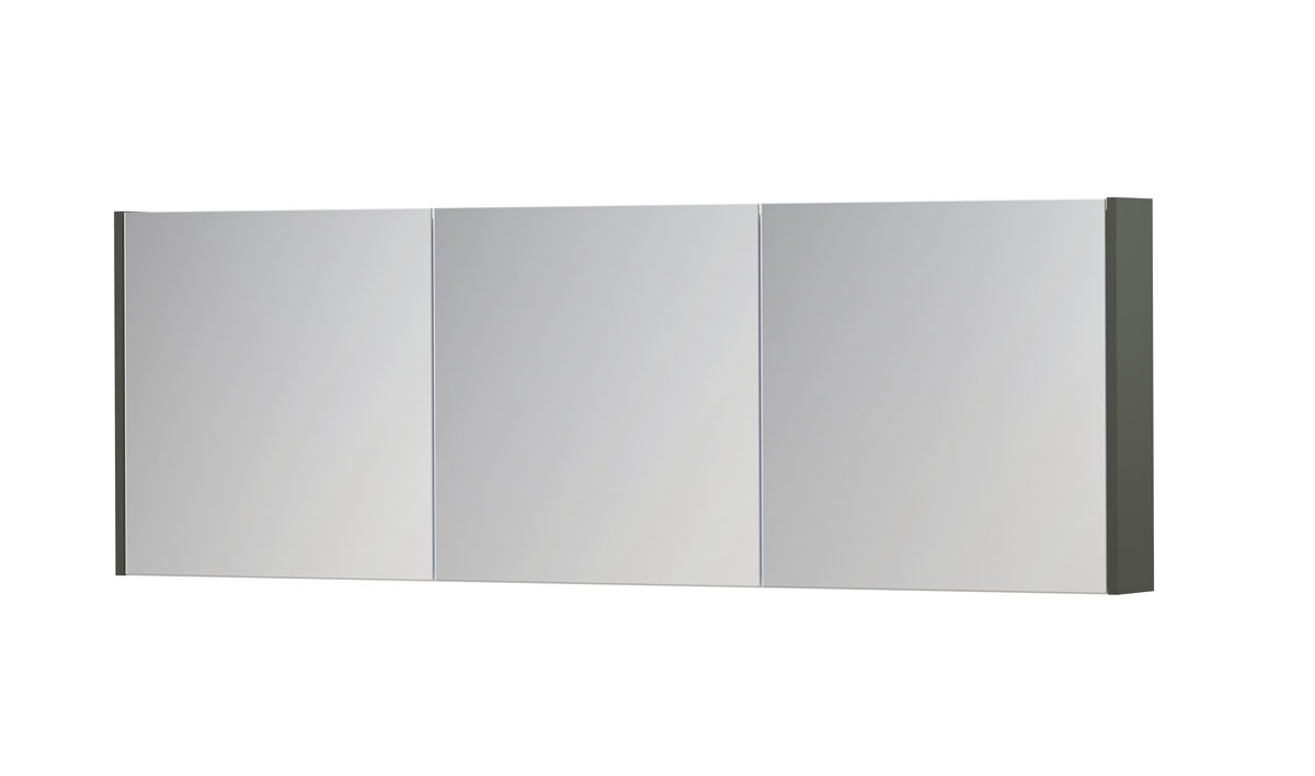 INK SPK1 spiegelkast m. 3 dubbelzijdige spiegeldeuren en stop/schak. 1110875 mat beton groen H600xB1800xD140