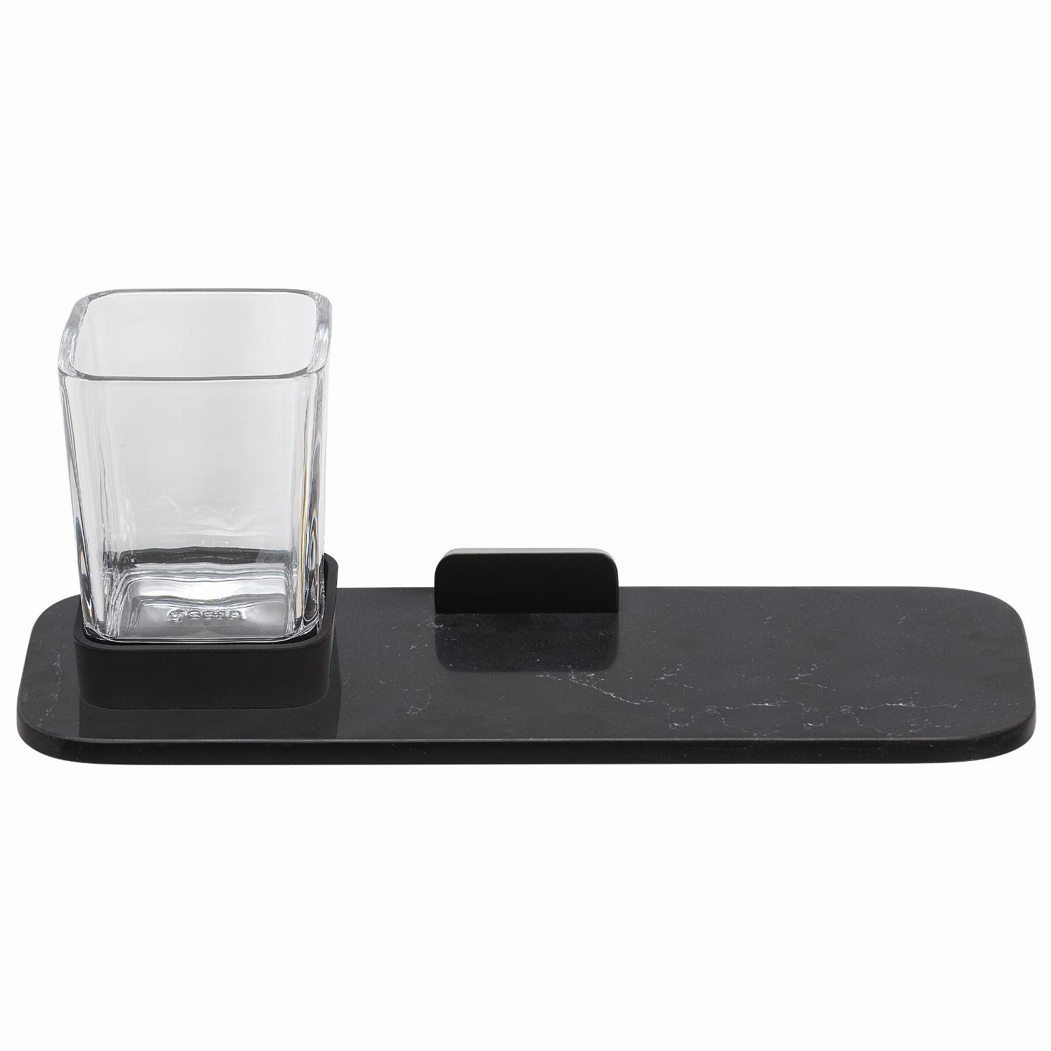 Geesa Shift glashouder zwart met planchet van matzwarte marmerlook 919902-06-M6