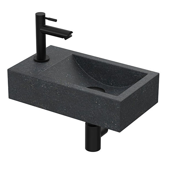 Basic Hit pack hardsteen m. krgt. L fontein kraan sifon plug + bev. H100xB400xD230 Hardsteen/Mat zwart / 1805225