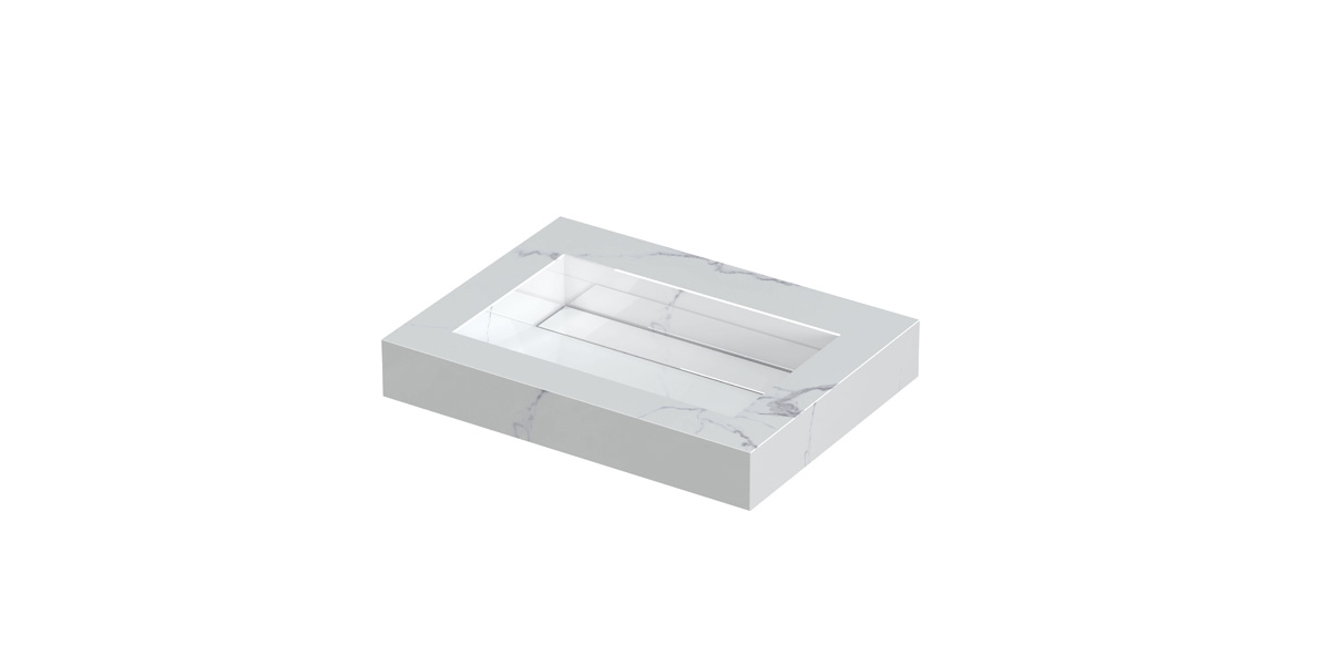 INK Pitch wast. keramische slab bak m. drain + front + side skirts zonder krgt. H90xB600xD450 Statuario glans / 210303