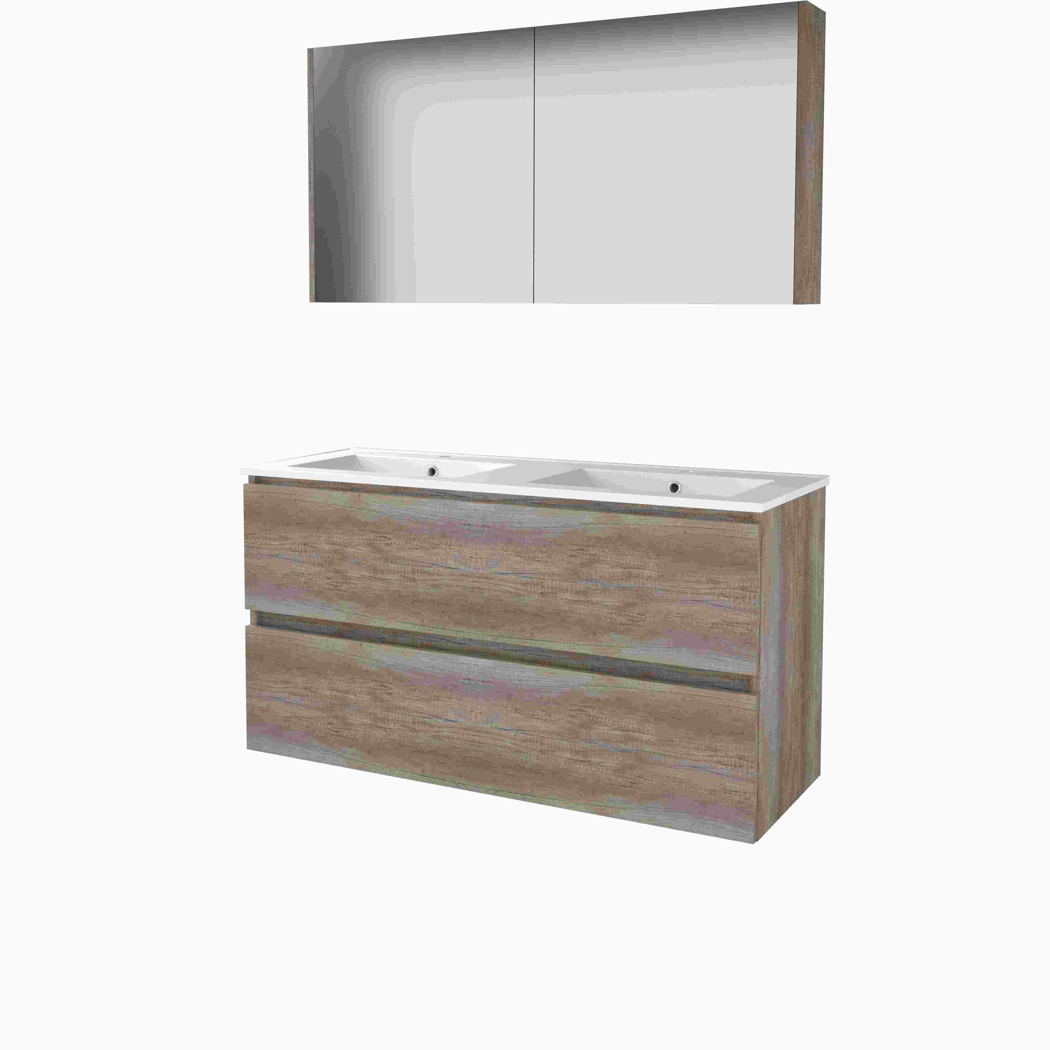 Basic Comfort 46 set 120x46cm greepl. 2 la keram. wast. 2 krgt incl. kast C46GL1202PSO Scotch Oak