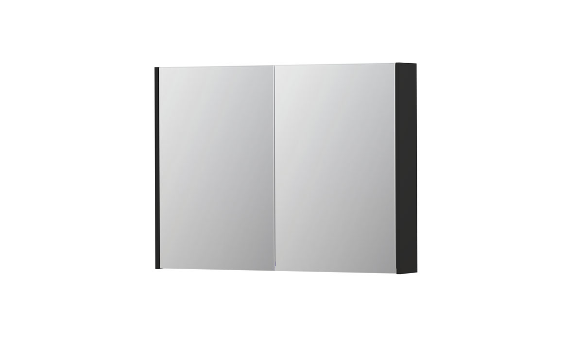INK spiegelkast met 2 dubbelz. spiegeldeuren en stopc./schak. 1105305 Mat zwart H730xB1000xD140