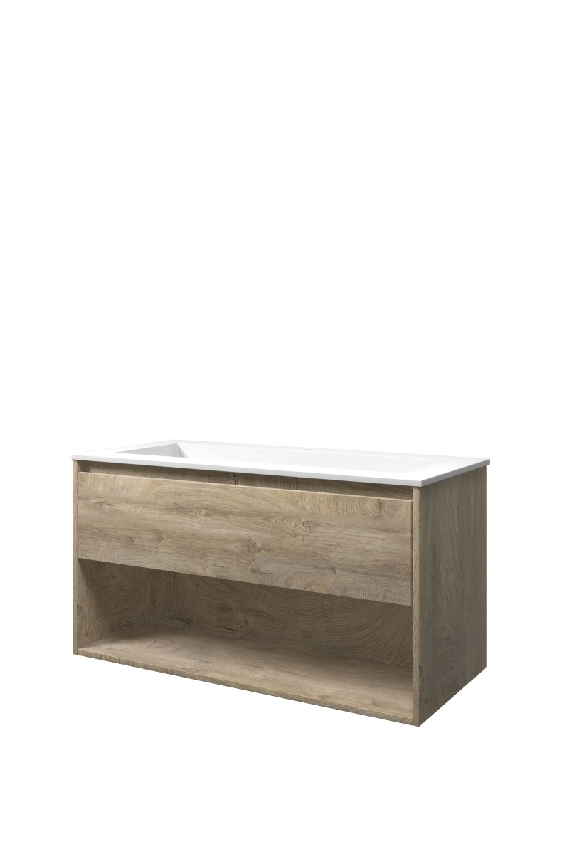 Proline set polystone Elegant wast. met 1 krgt. en onderk. met schap 1816021 Raw oak/Mat wit H540xB1000xD460