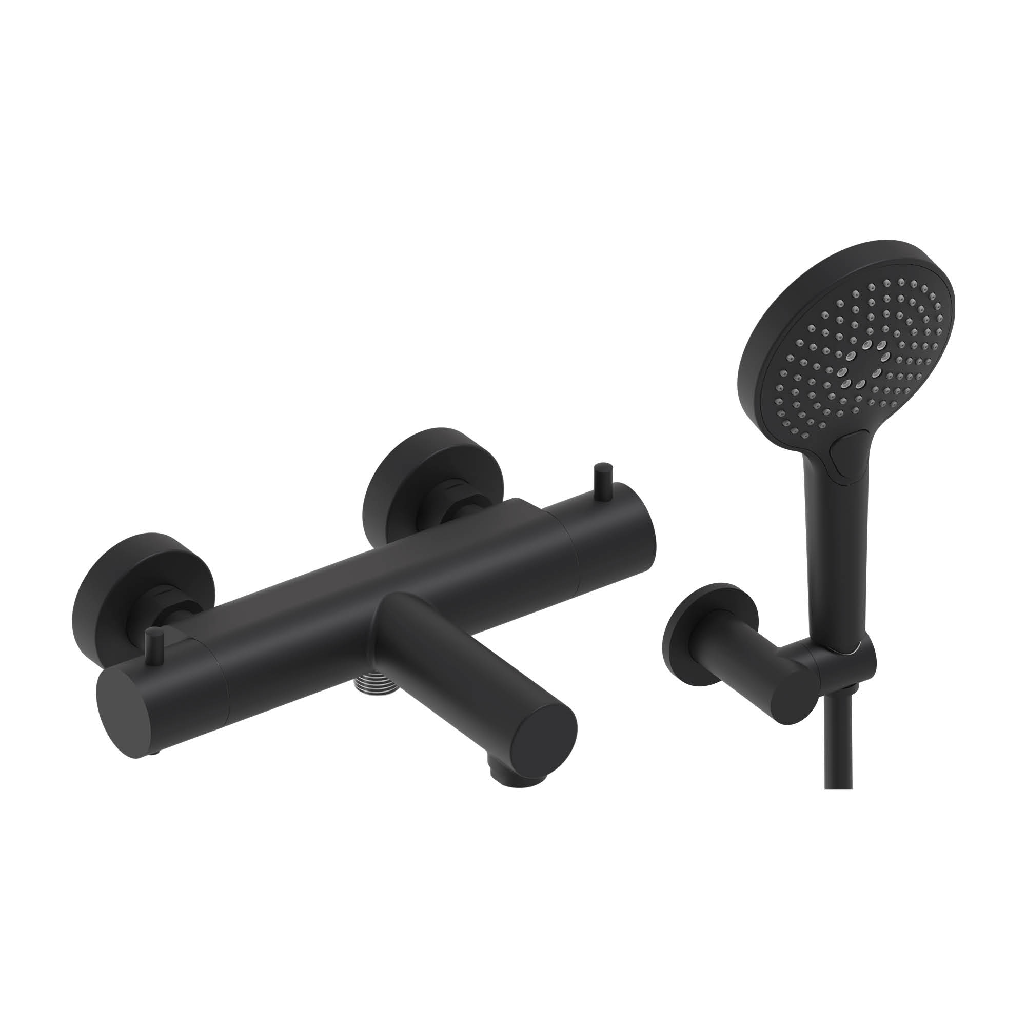 MAY set Badthermostaat wandsteun verst. slang 125 cm en 3-standen handdouche 6802252 Mat zwart PED