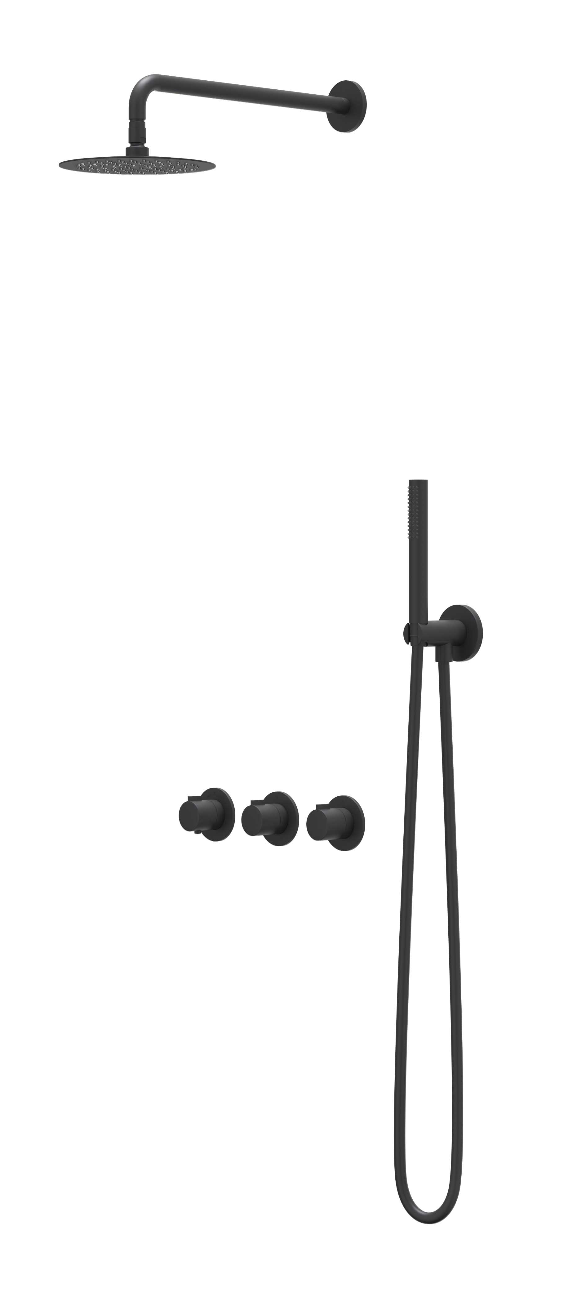 IVY Pact set 2 stopkr. pl.b. 15cm R20cm gl.st. m. uitl. slang 150cm + staaf CSP4EXMZAABB Mat zwart PED