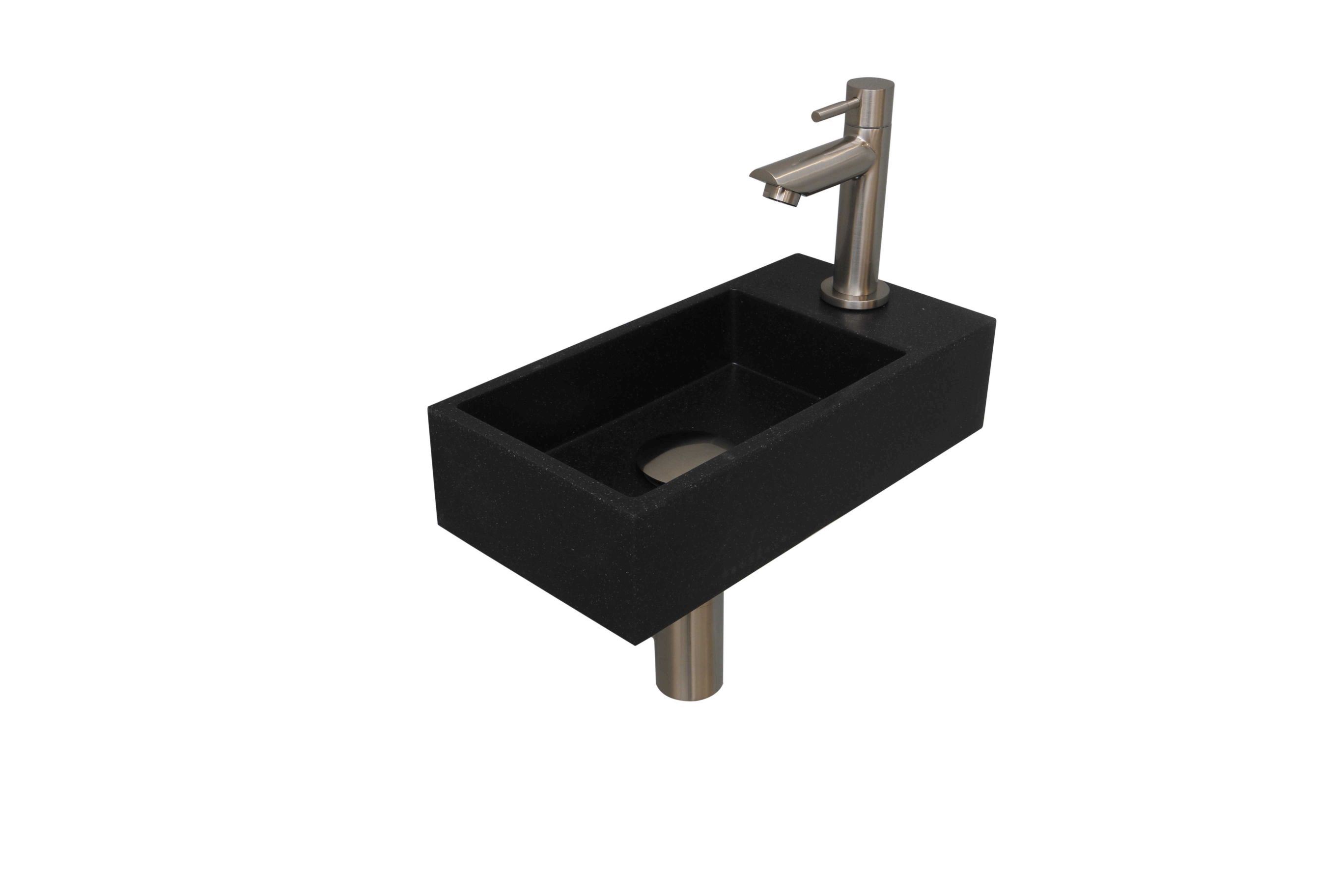 INK fonteinpack Quartz R incl. kraan sifon plug en montageset 1805179 Quartz zwart/brushed nickel H90xB360xD180