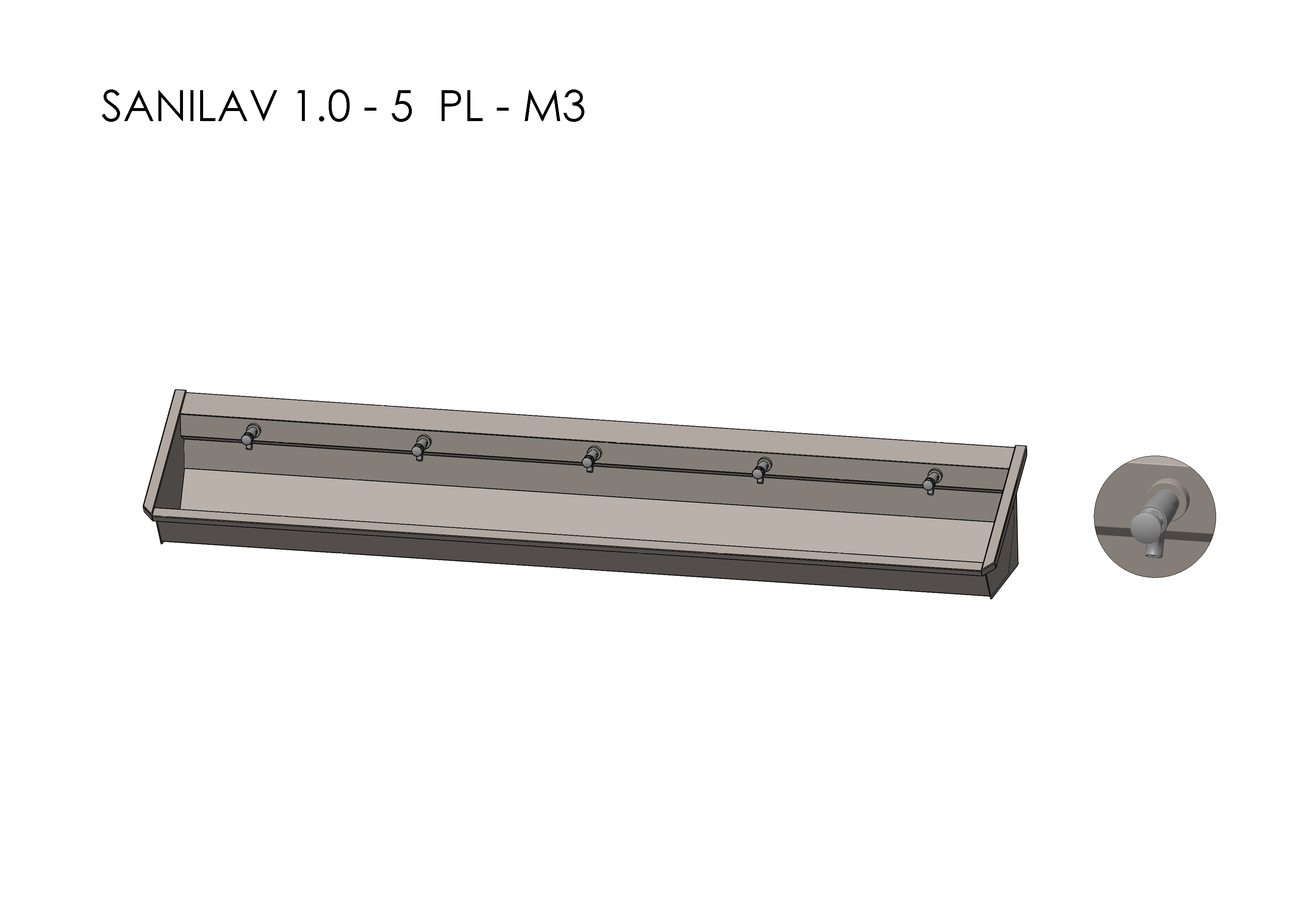 Intersan Sanilav muurwastrog rvs 5p 300 muurkraan SANILAV 1.0-5-M3