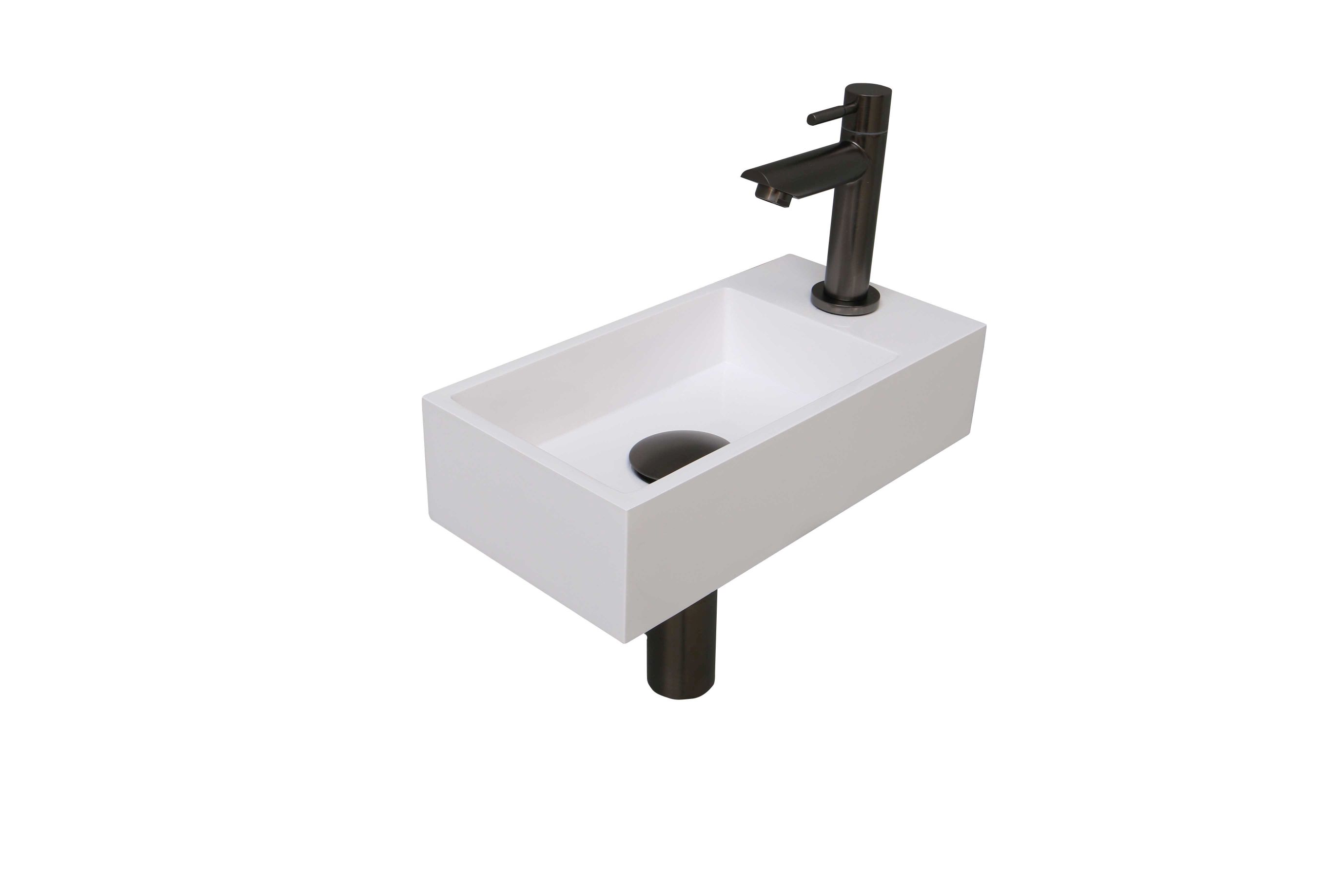 INK fonteinpack Polystone R incl. kraan sifon plug en montageset 1805171 Glans wit/gun metal H90xB360xD180