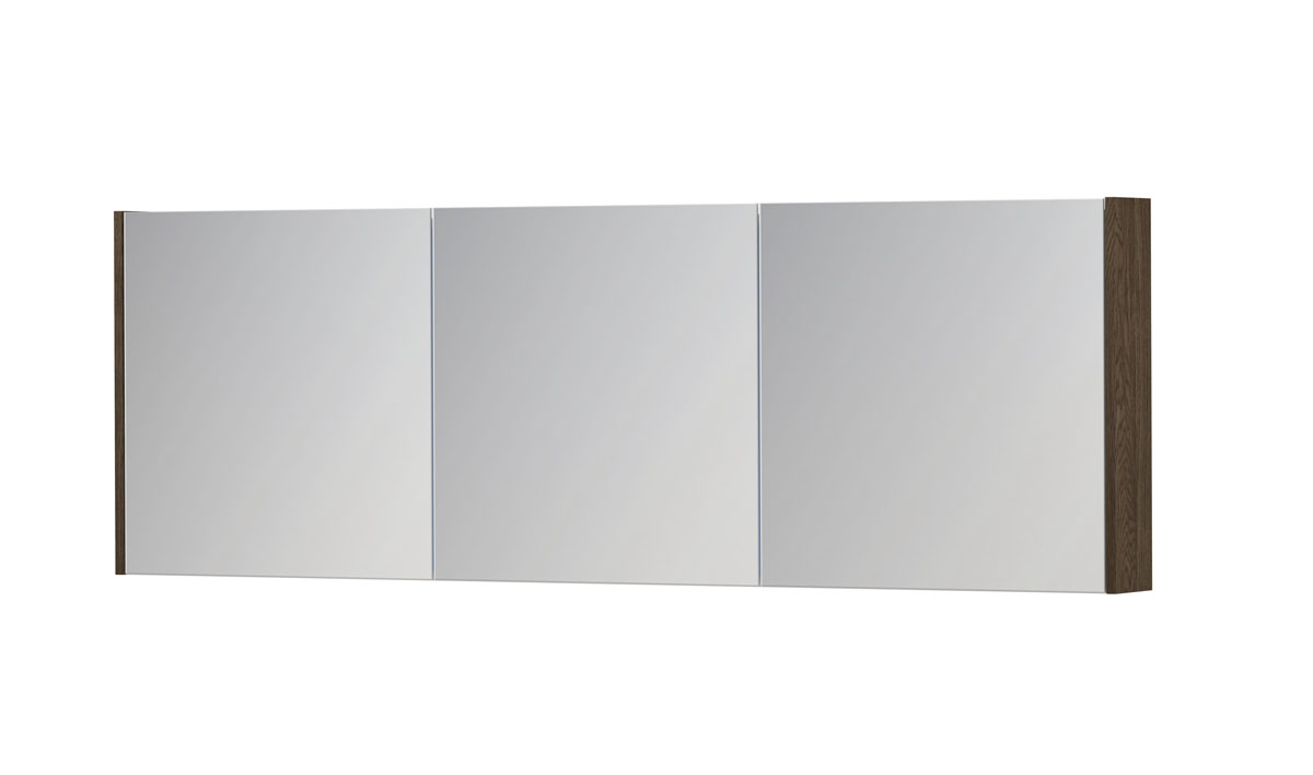 INK SPK1 spiegelkast m. 3 dubbelzijdige spiegeldeuren en stop/schak. 1110878 massief eiken Charcoal H600xB1800xD140