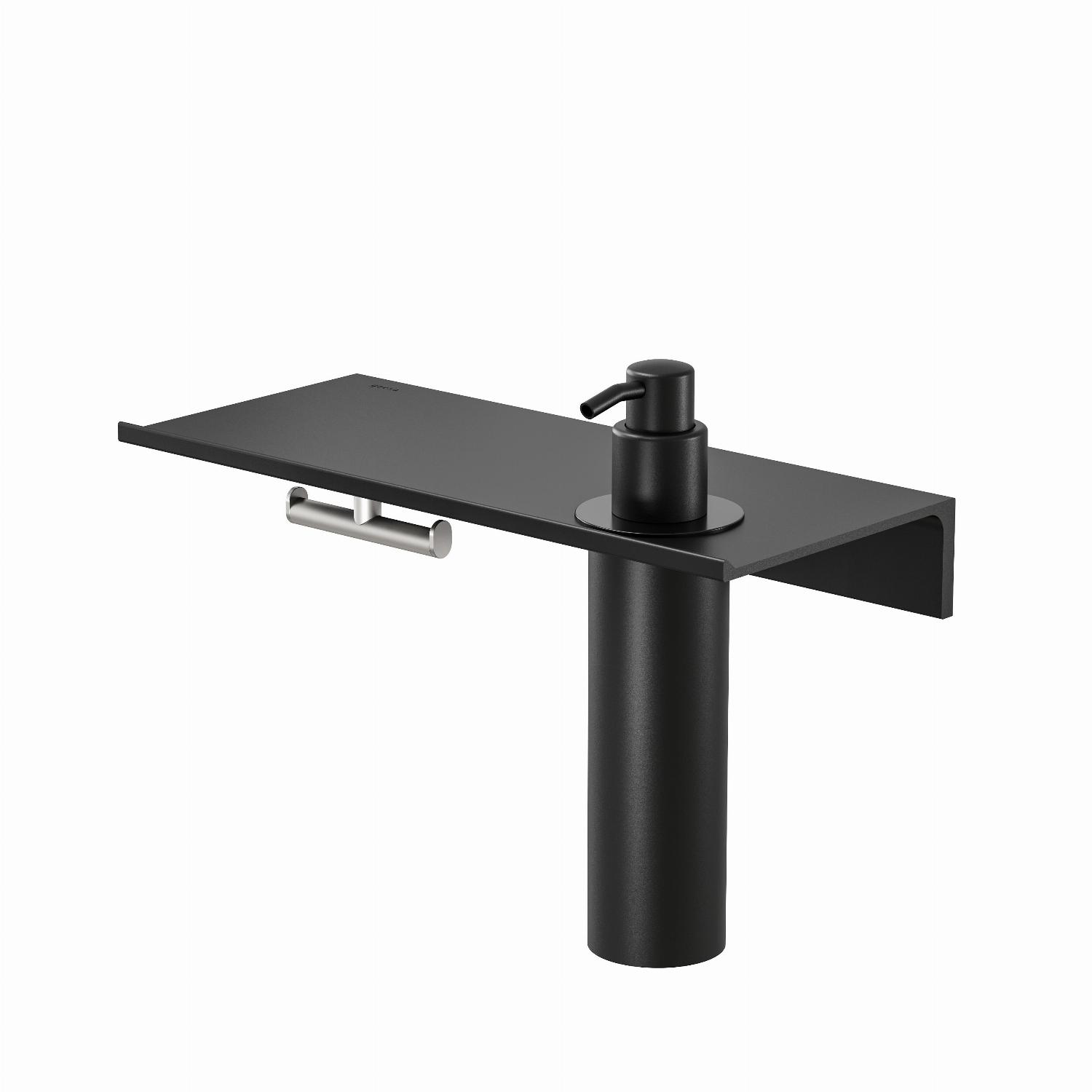 Geesa Leev Planchet 28 cm met zeepdispenser 200 ml Zwart met handdoekhaak RVS geborsteld 918216-05-280