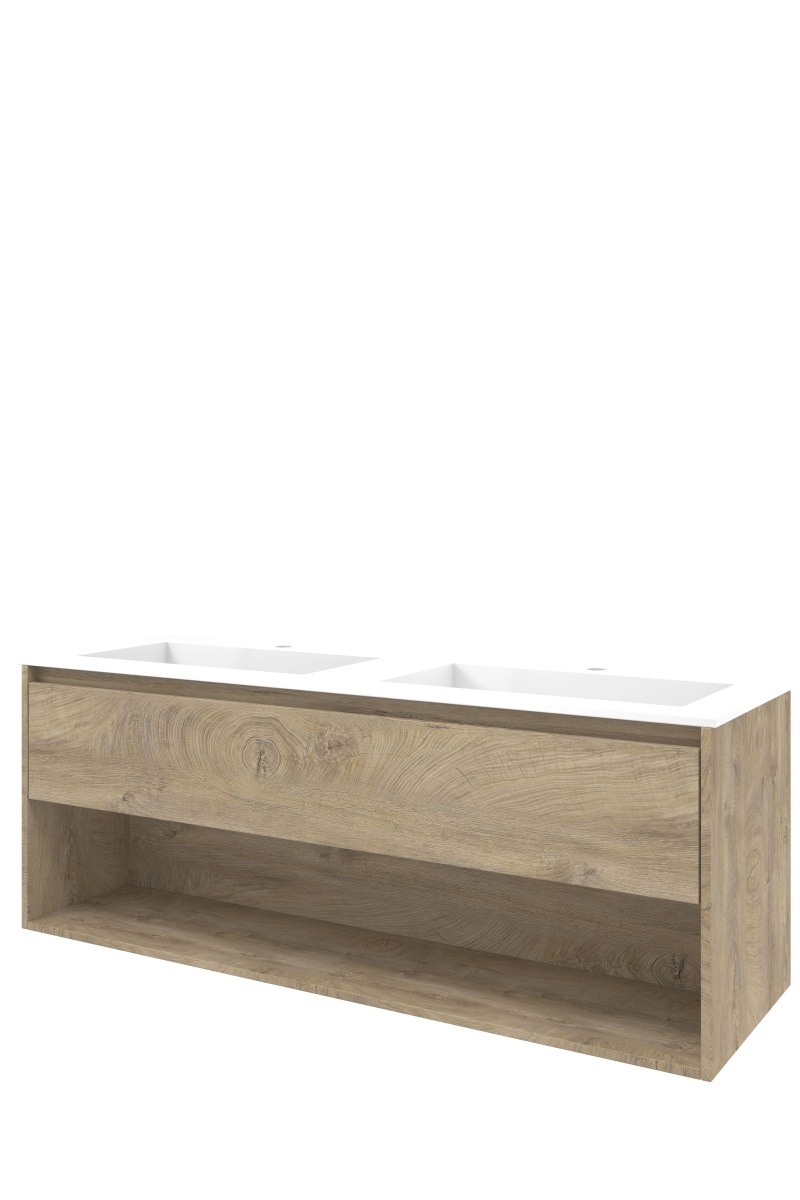 Proline polystone Elegant wast. m. 2 krgt. + onderk. m. schap H540xB1400xD460 Raw oak/Glans wit / 1817521
