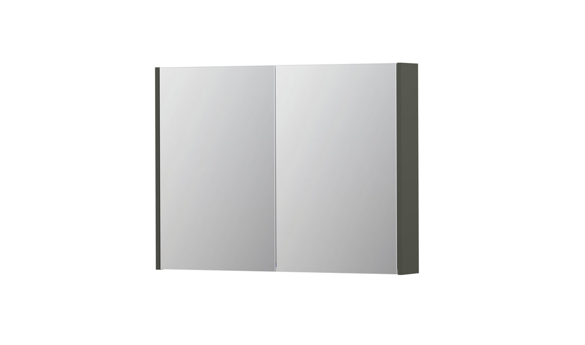 INK SPK2 spiegelkast m. 2 dubbelzijdige spiegeldeuren en stop/schak. 1105325 mat beton groen H730xB1000xD140
