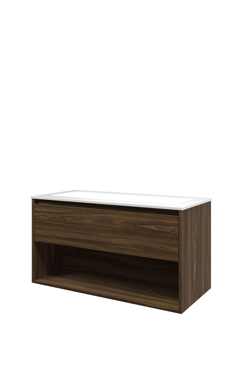 Proline set polystone Elegant wast. met 2 krgt. en onderk. met schap 1816003 Cabana oak/Glans wit H540xB1000xD460