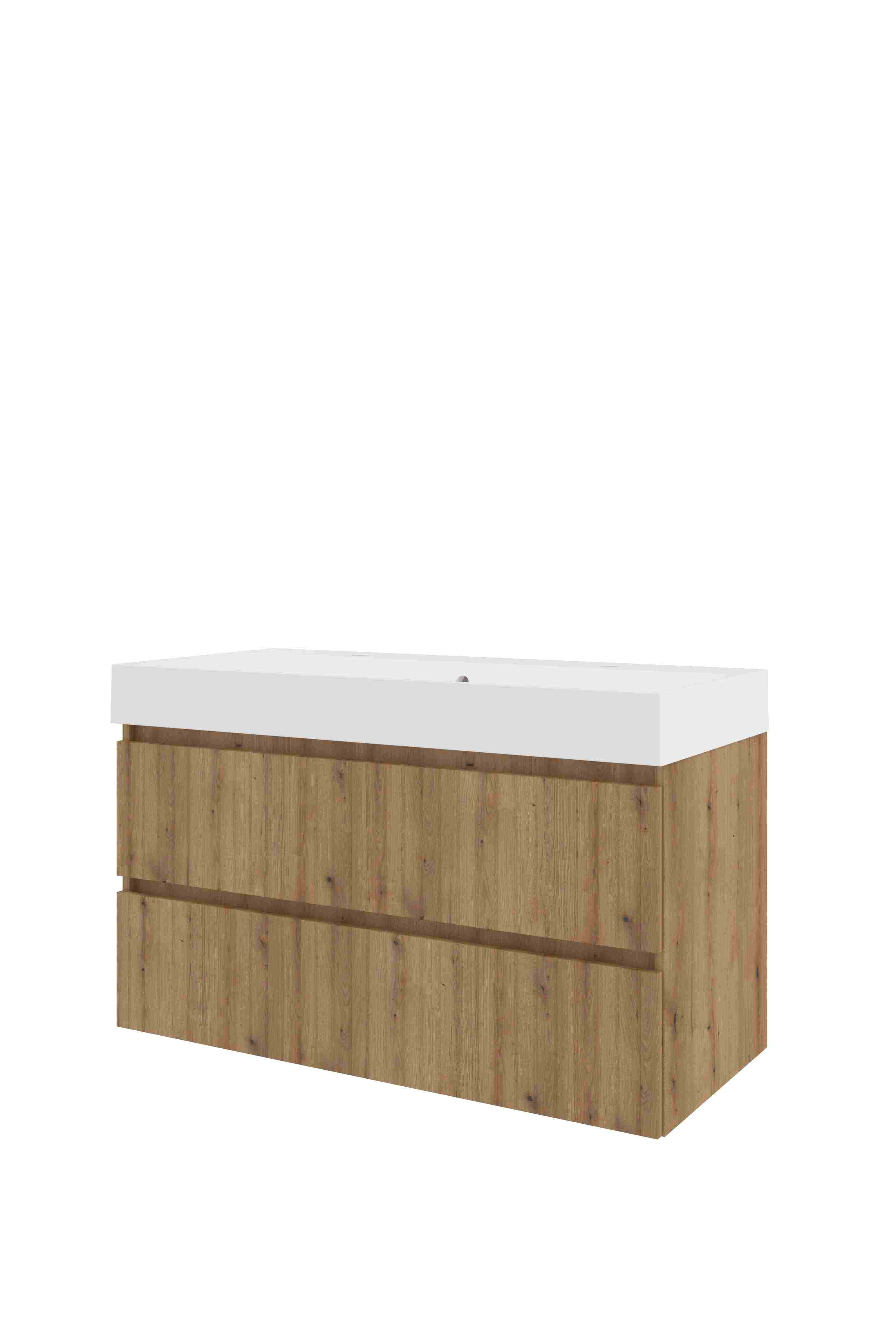 Proline Set polystone Loft wast. met 2 kr.gaten en onderkast sym. gefr. 1818771 Urban oak/Mat wit 1000x460x620