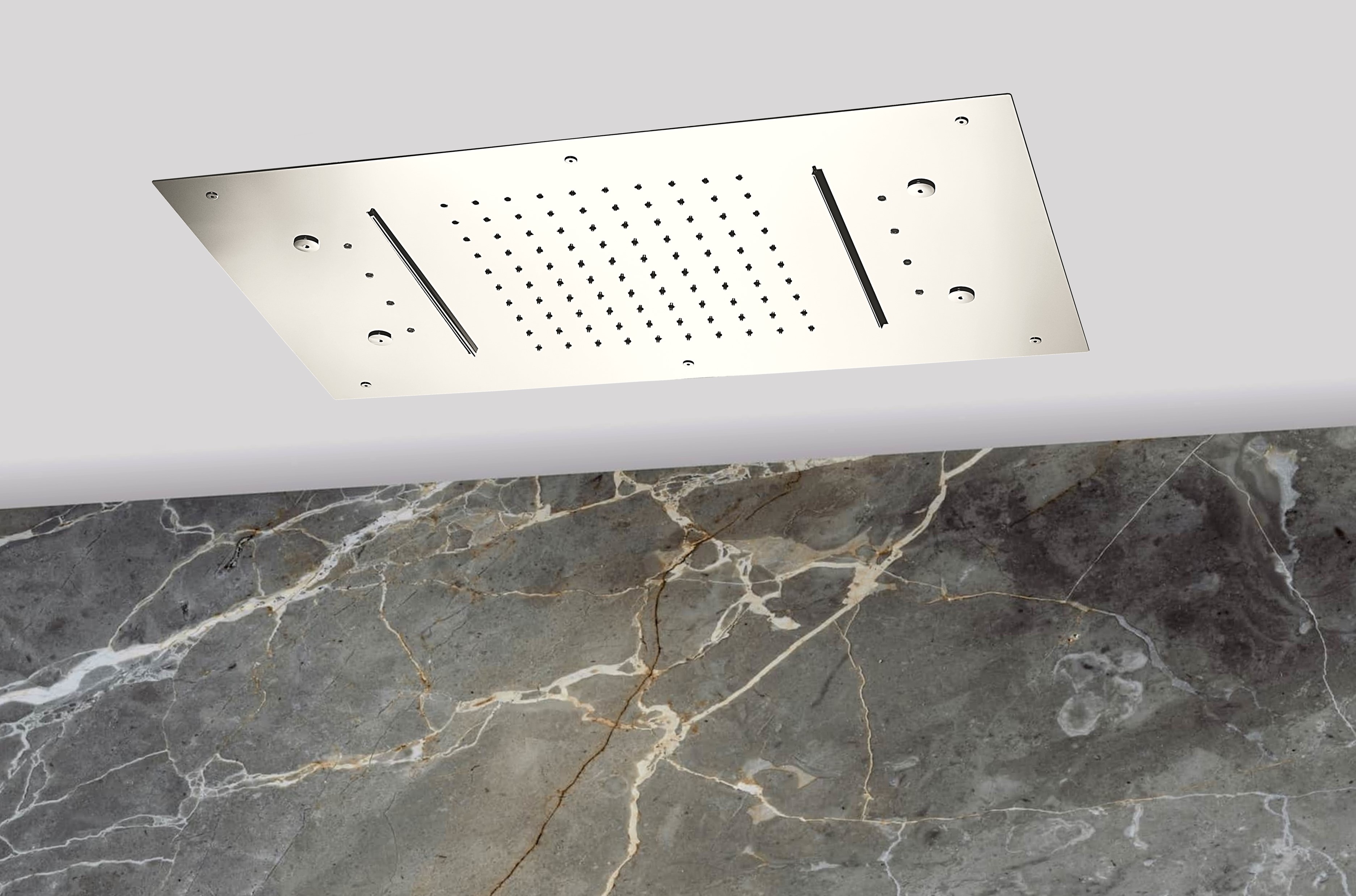 Lagoo Nesso Hoofddouche LED it Rain 700 x 400 m. regen 2 cascades nevel m. multi color LED incl. afs N8256BN Brushed Nickel