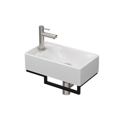 Proline pack porselein m. krgt. L fontein stalen frame matzw. kraan sifon plug + bev. Glans wit/Brushed nickel / 1805107P