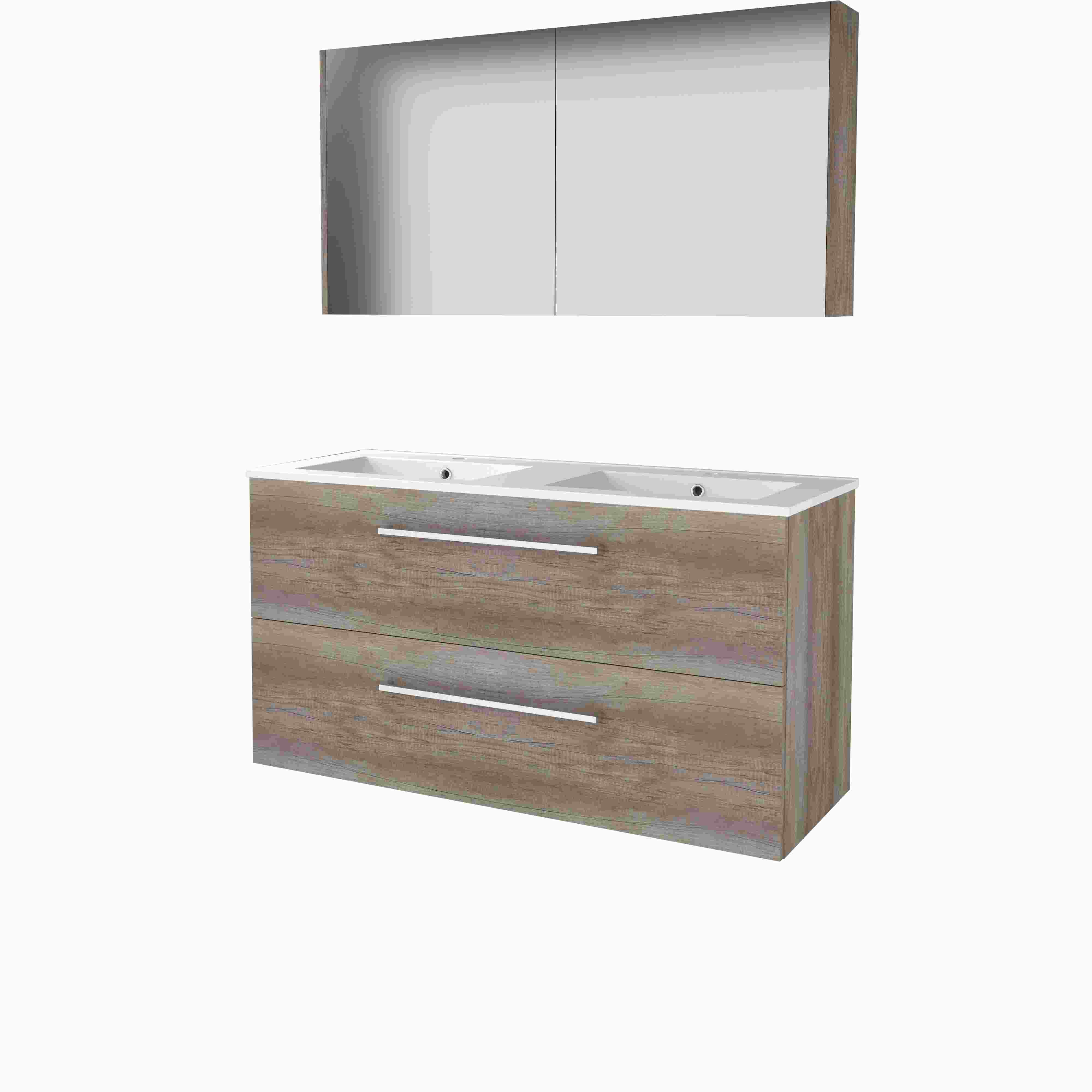 Basic Comfort 46 set 120x46cm met gr. 2 la keram. wast. 2 krgt incl. kast C46GR1202PSO Scotch Oak