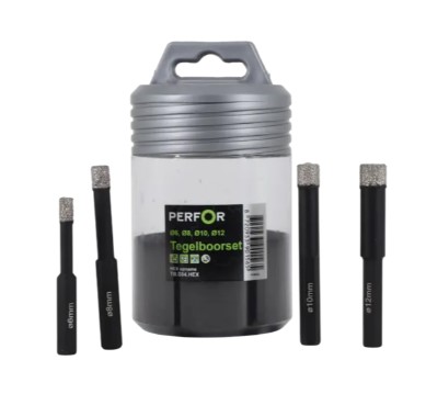 Tegelboorset 4 stuks 6 8 10 12mm HEX aansluiting TB.S04.HEX
